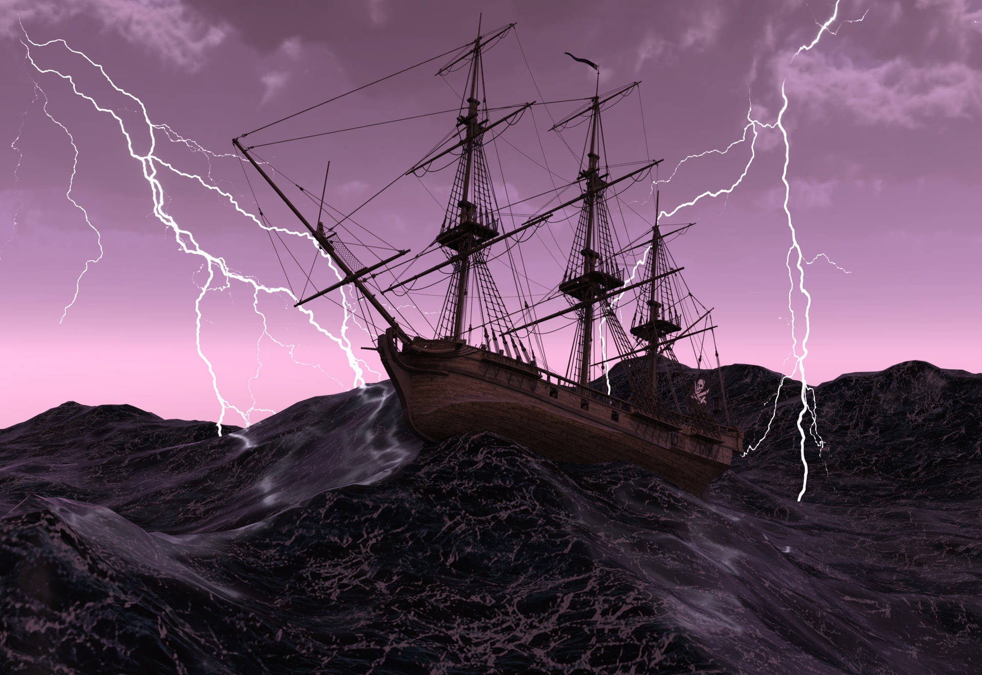 Ghost Ship Lightning Background