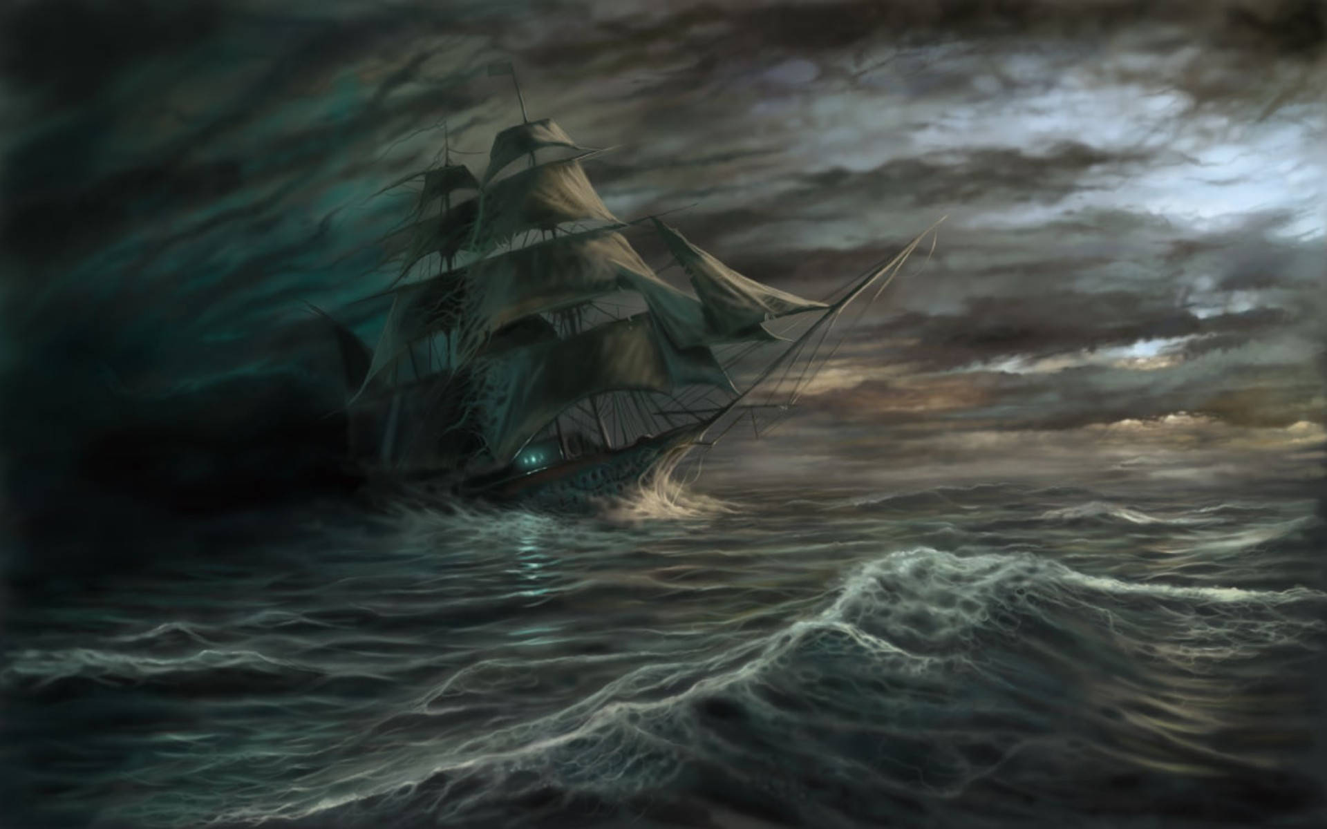Ghost Ship On Voyage Background