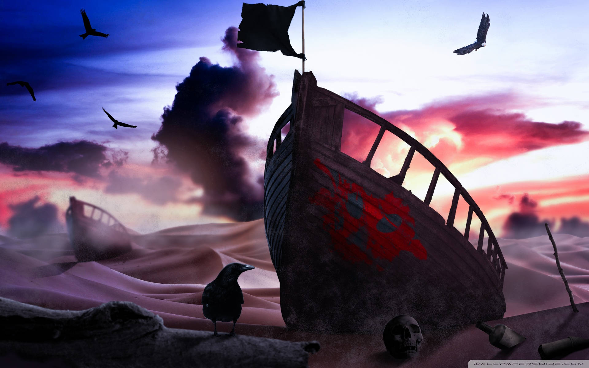 Ghost Ship Red Skull Background