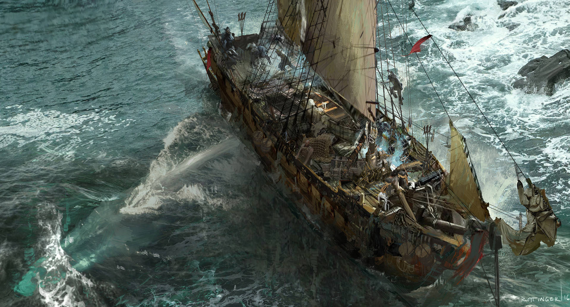 Ghost Ship Sea Storm Digital Art Background