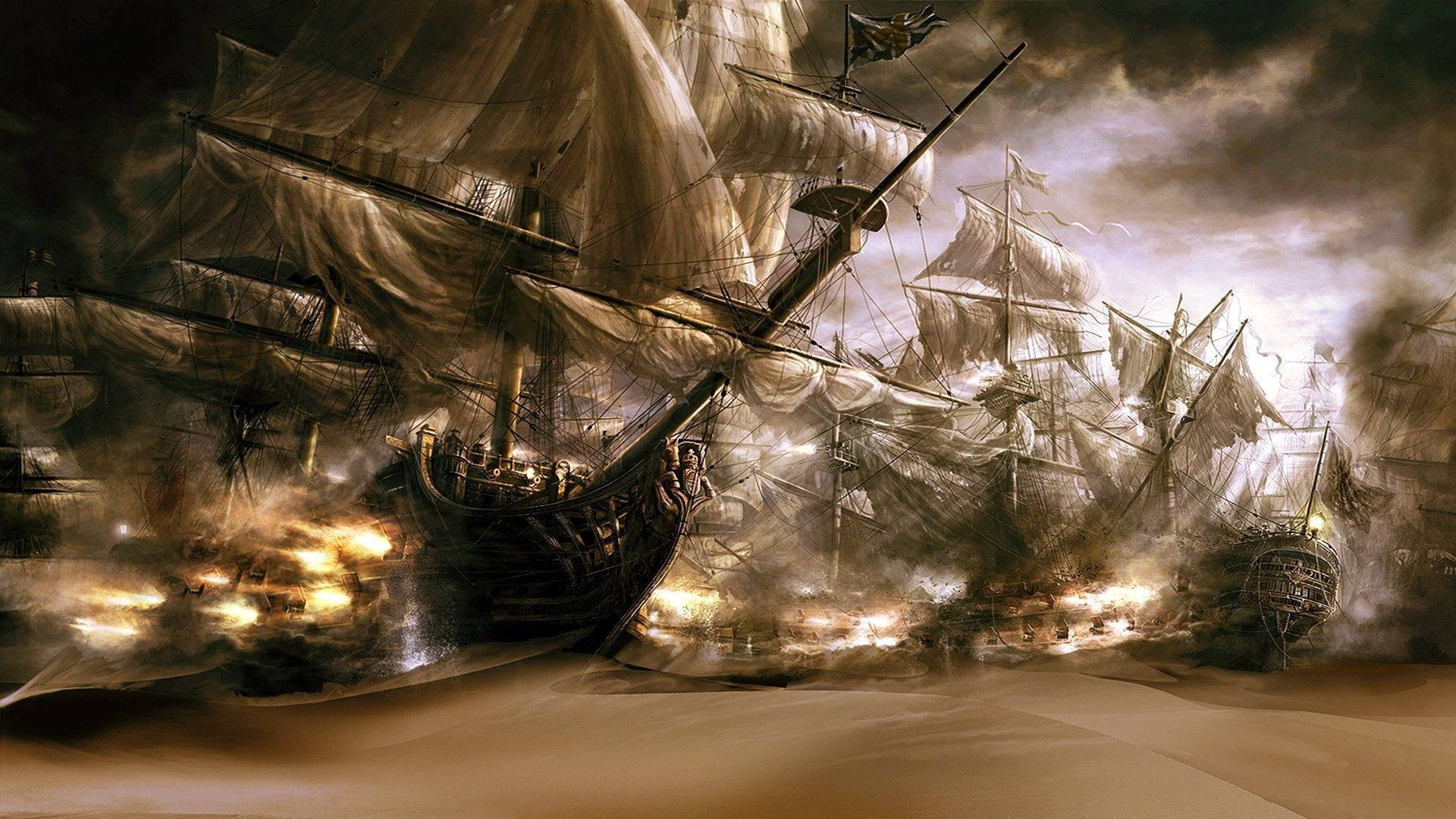 Ghost Ship Sepia Painting Background