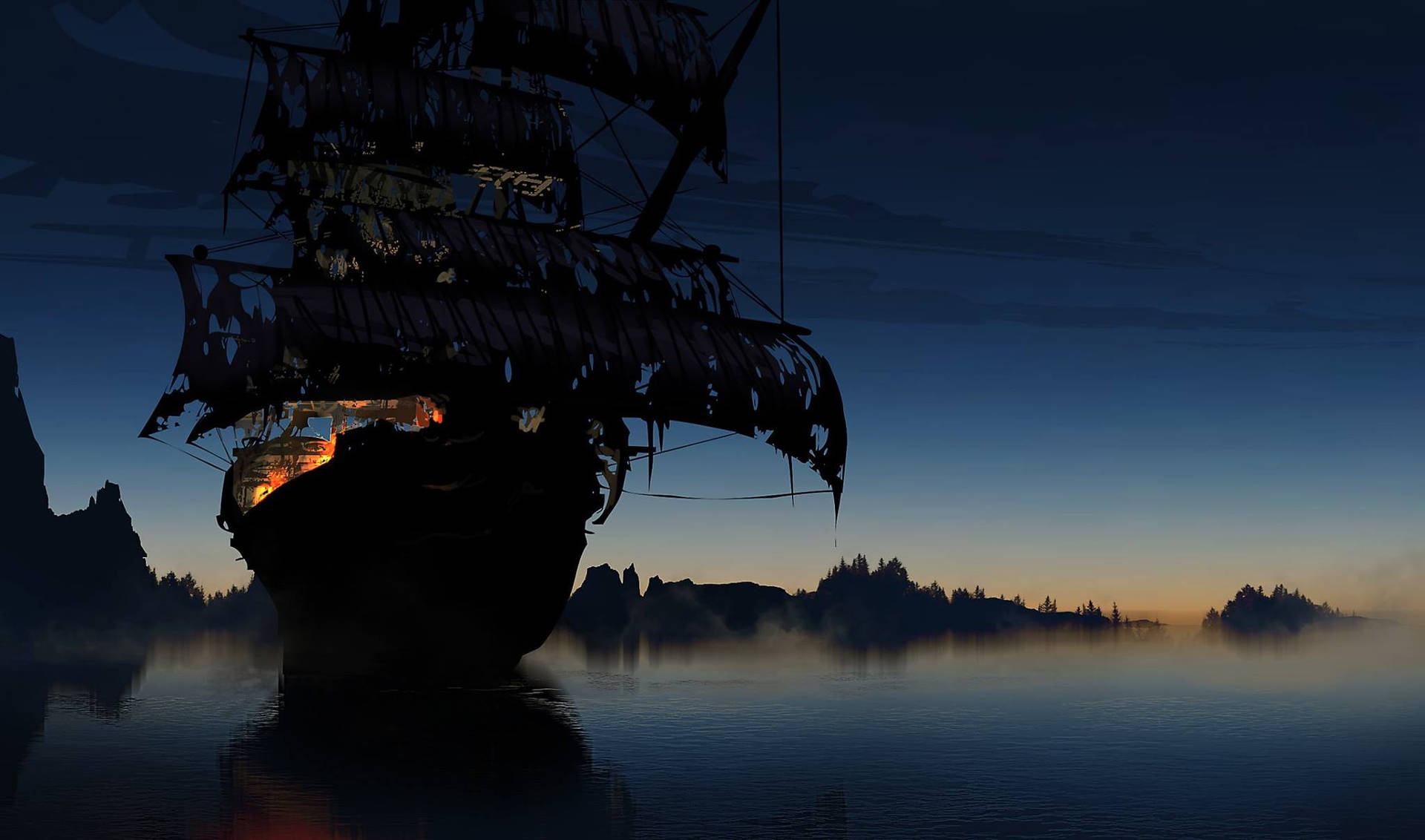 Ghost Ship Silhouette Background