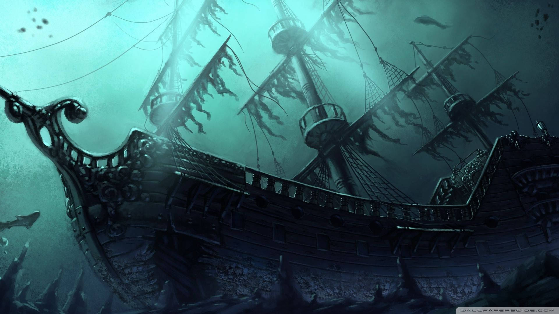 Ghost Ship Underwater Background