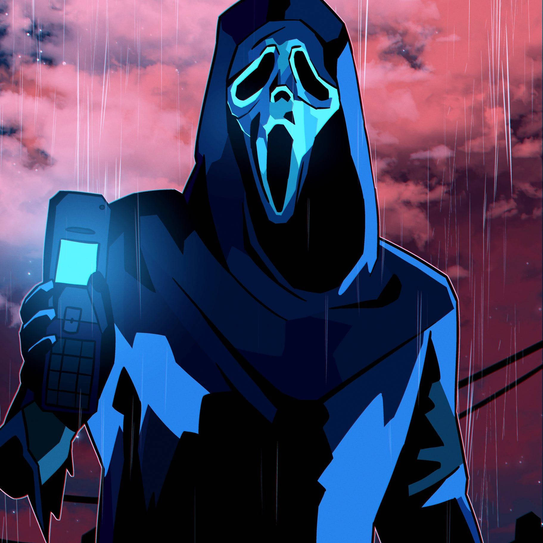 Ghostface Pfp Holding Foldable Phone Background