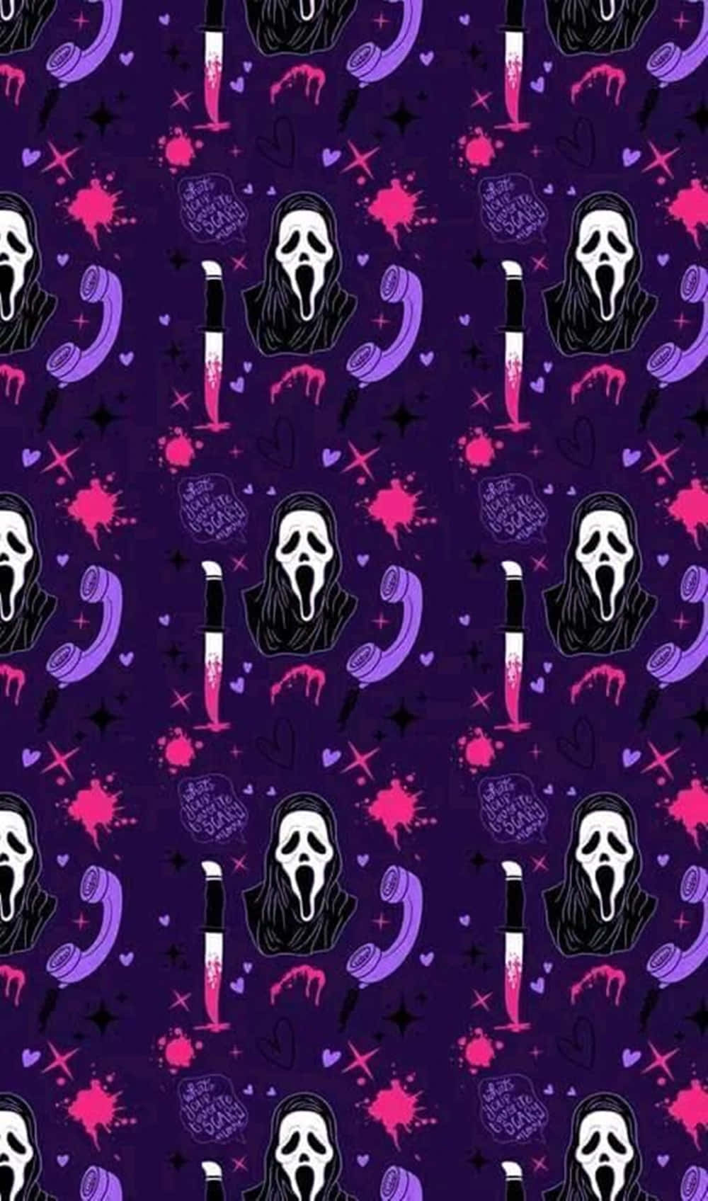 Ghostface With A Bloody Knife Purple Halloween Background