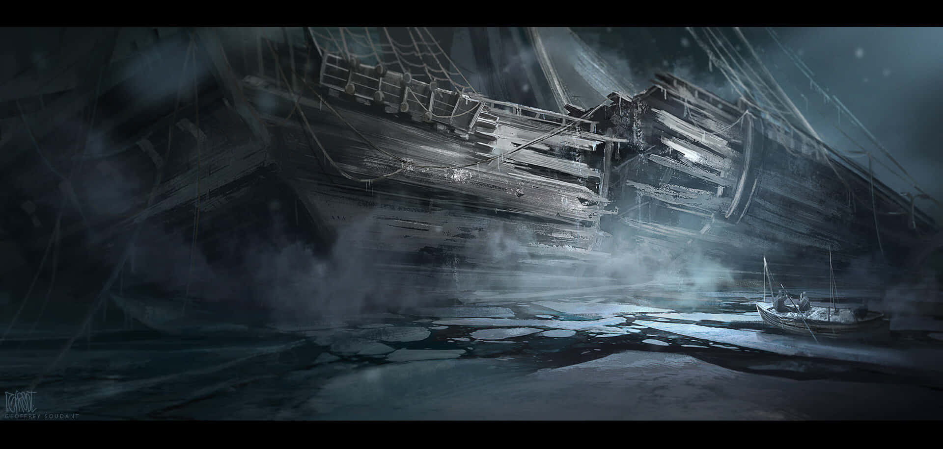 Ghostly Shipwreckin Arctic Ice Background