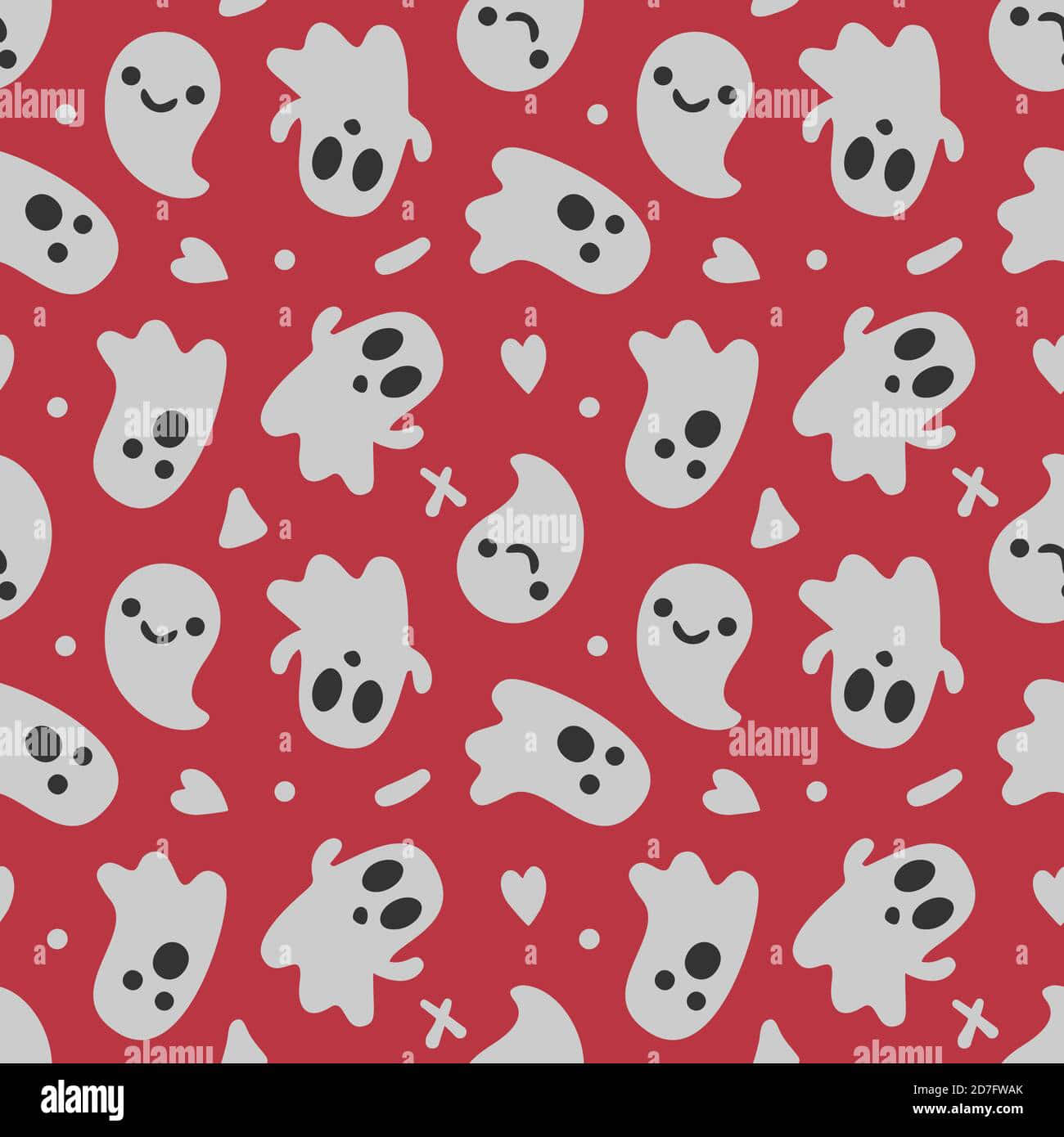 Ghosts And Hearts On A Red Background - Stock Image Background