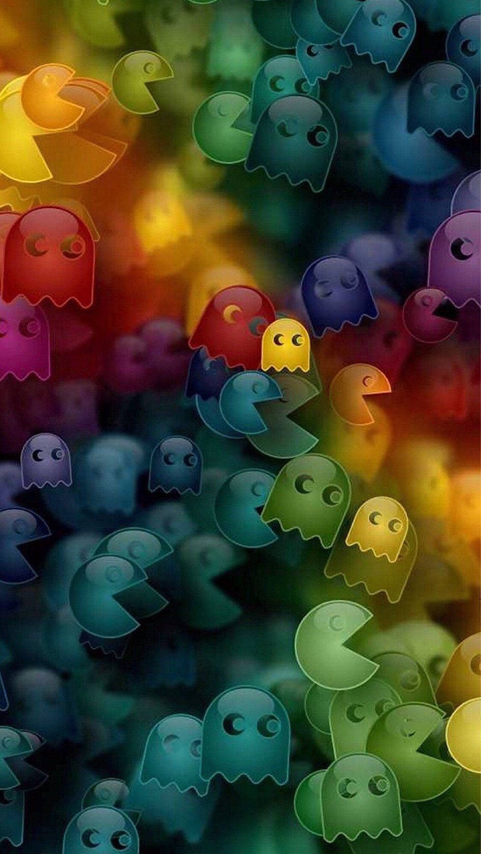 Ghosts And Pac Man Video Game Icons Background