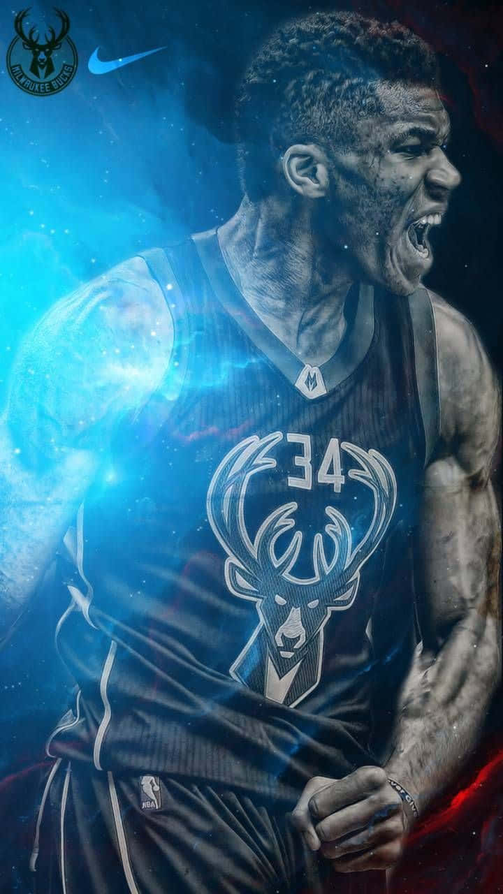 Giannis Antetokounmpo Blue Basketball Poster Background