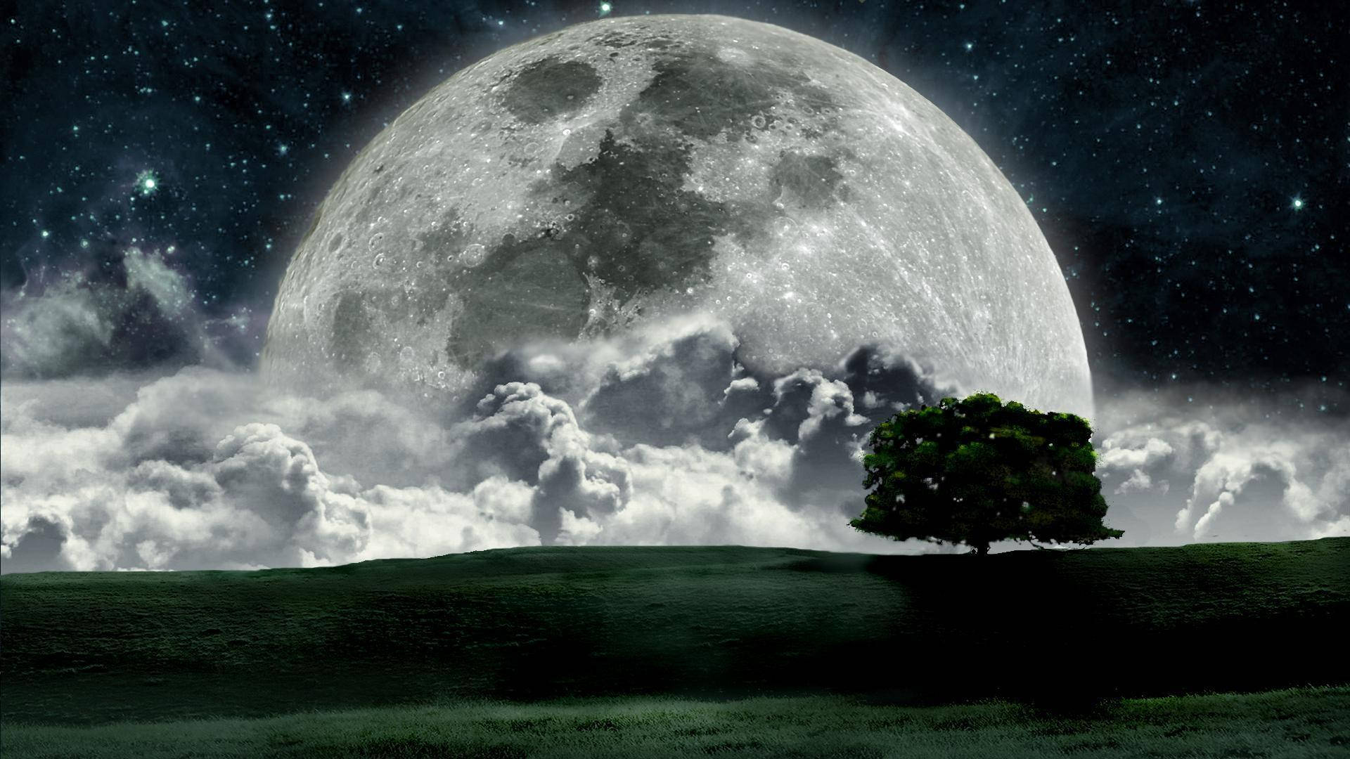 Giant Beautiful Moon Fantasy Background