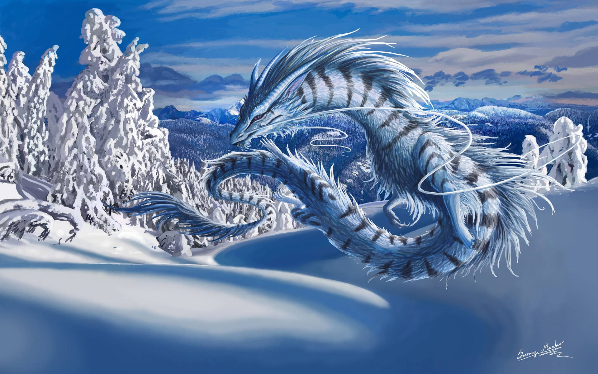 Giant Blue Zebra Water Dragon Background