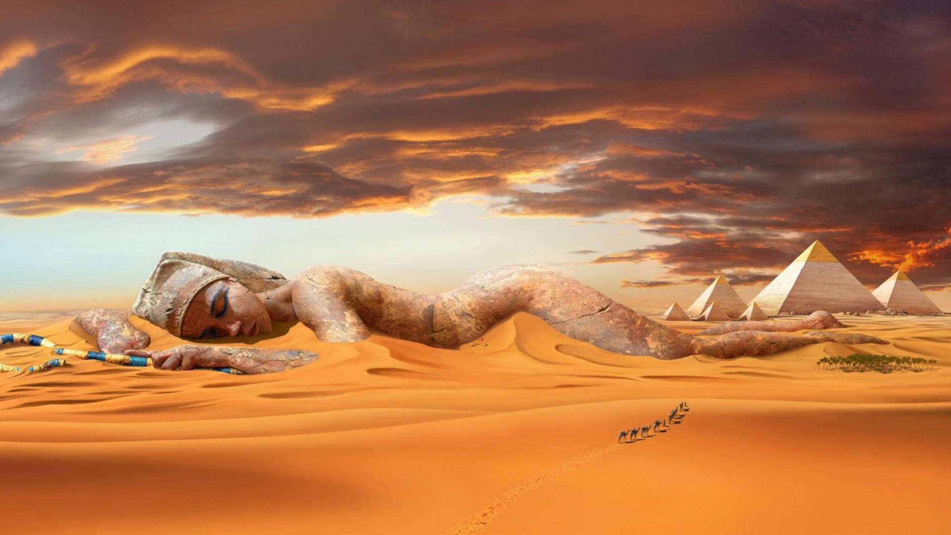 Giant Cleopatra In The Desert Background