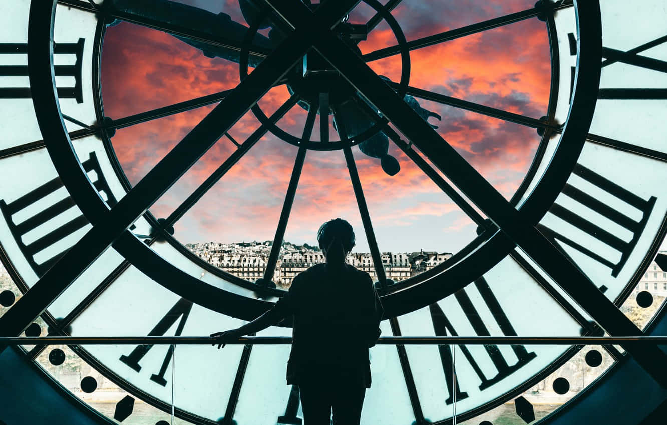 Giant Clock With Sunset View At Musée Dorsay