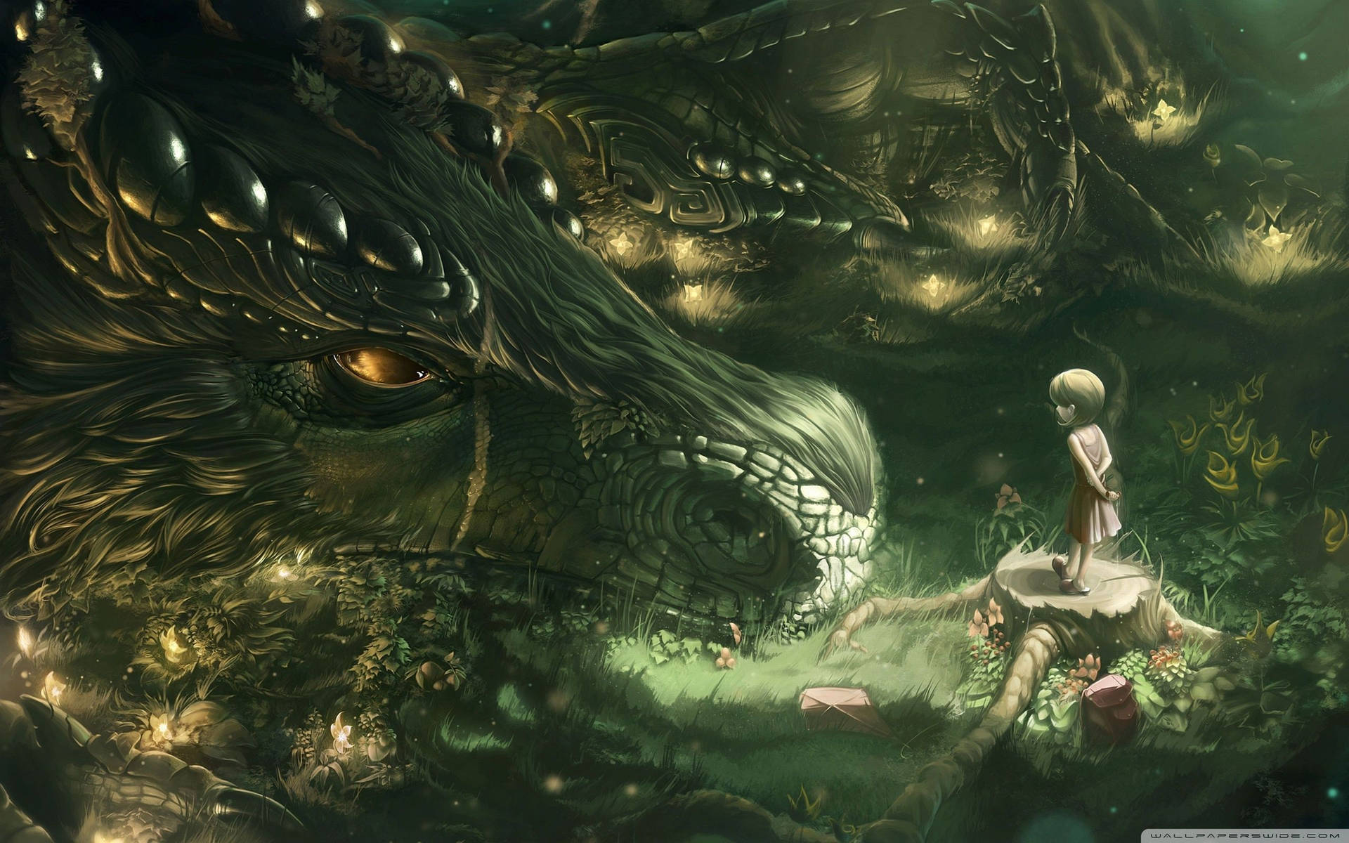 Giant Earth Dragon With Girl Background