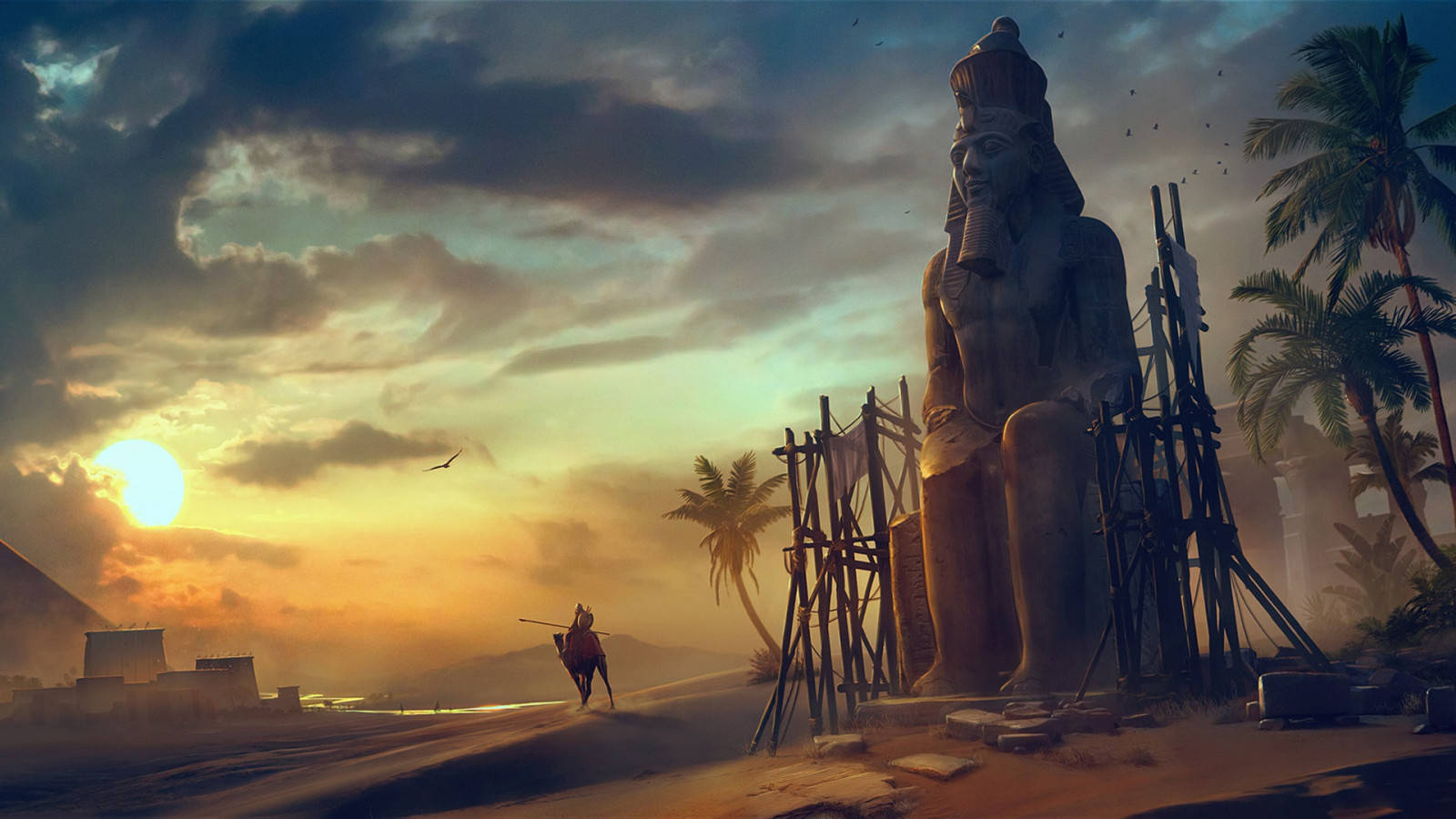 Giant Egyptian Sculpture Background