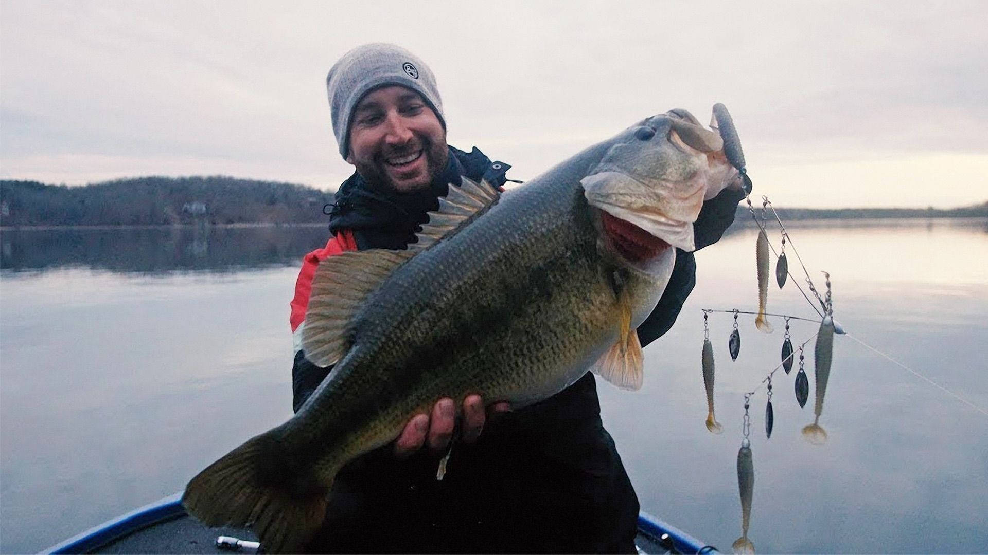 Giant Largemouth Bass On A Boat Background