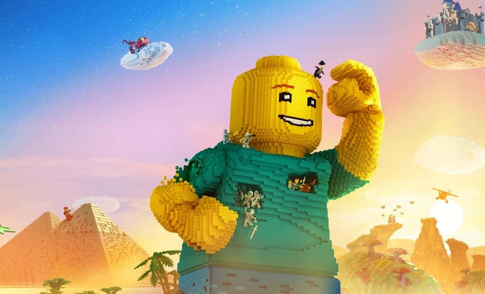 Giant Lego Figure Fantasy Landscape Background