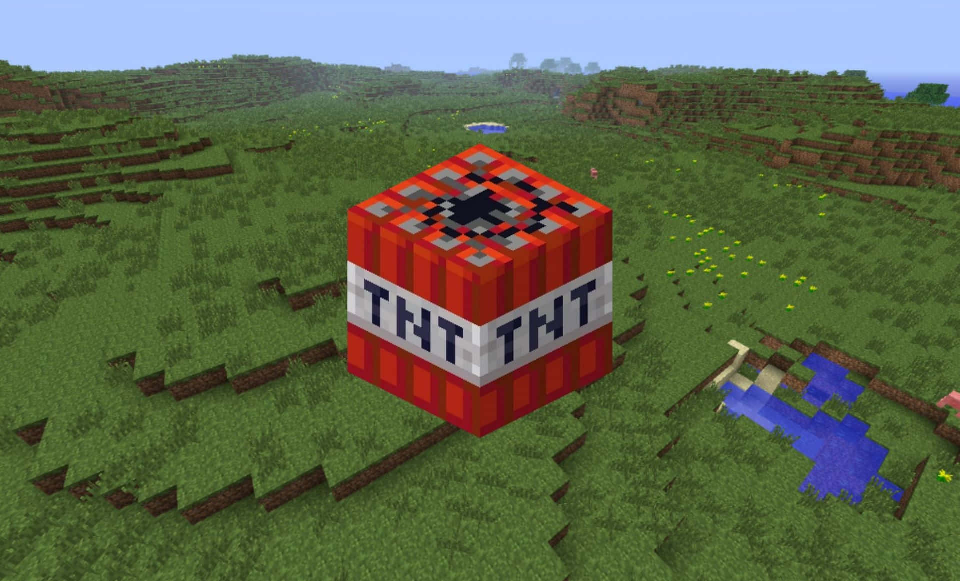 Giant Minecraft Tnt On A Mountain Background