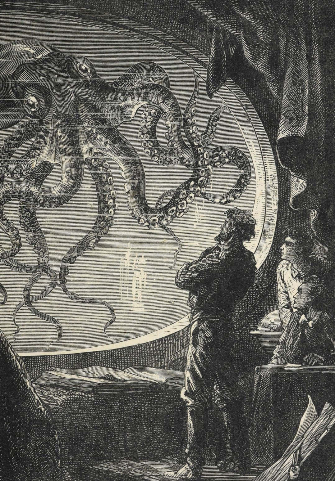 Giant Octopus Encounter Vintage Illustration Background