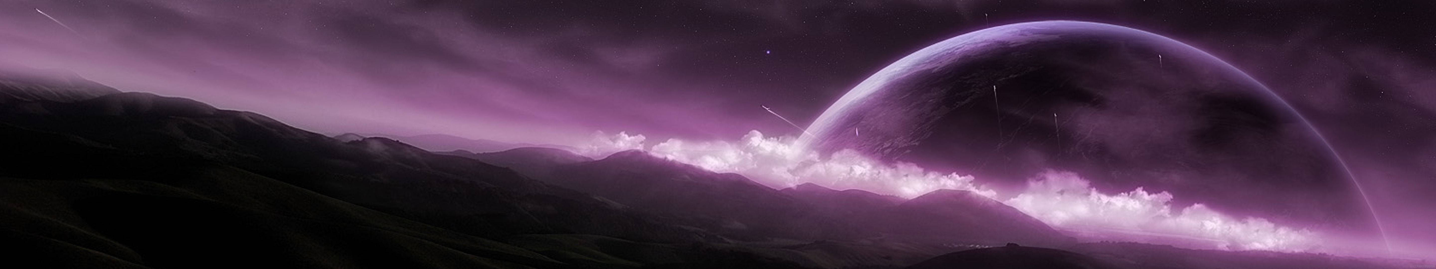 Giant Purple Earth Over Mountains Background