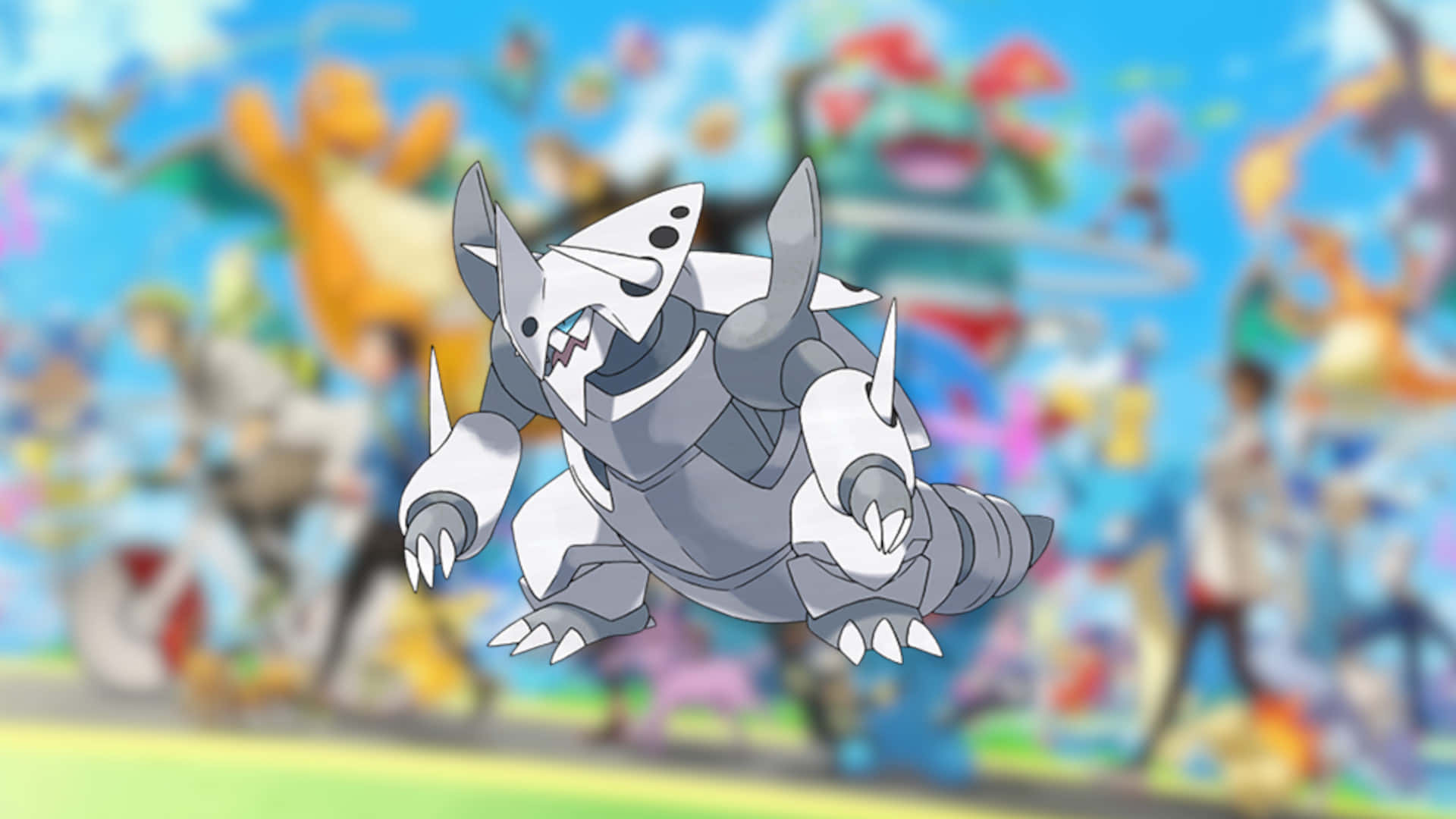 Giant Rampardos In Action - A Powerful Force In The Pokemon World Background