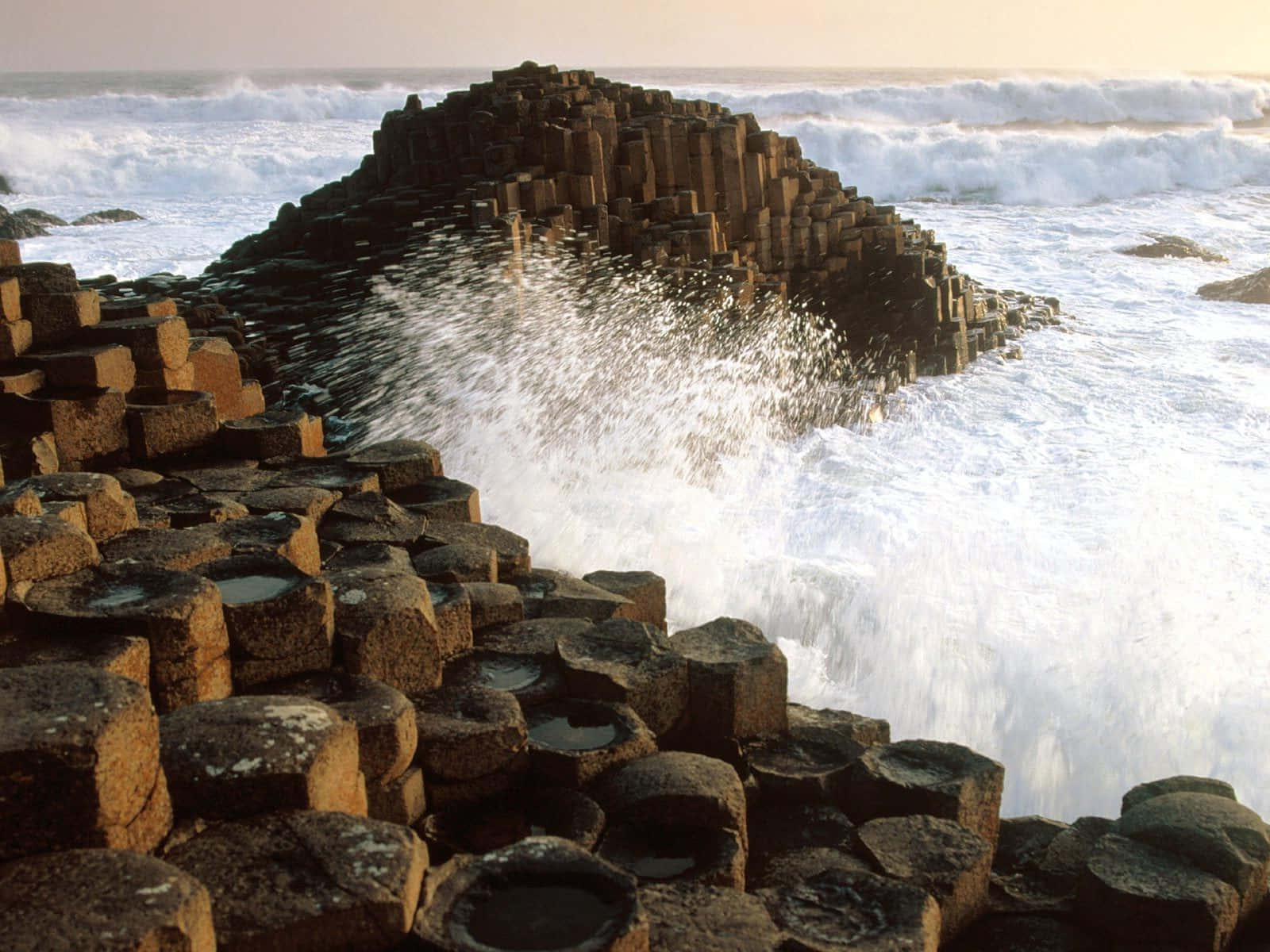 Giant's Causeway Ocean Splash Background