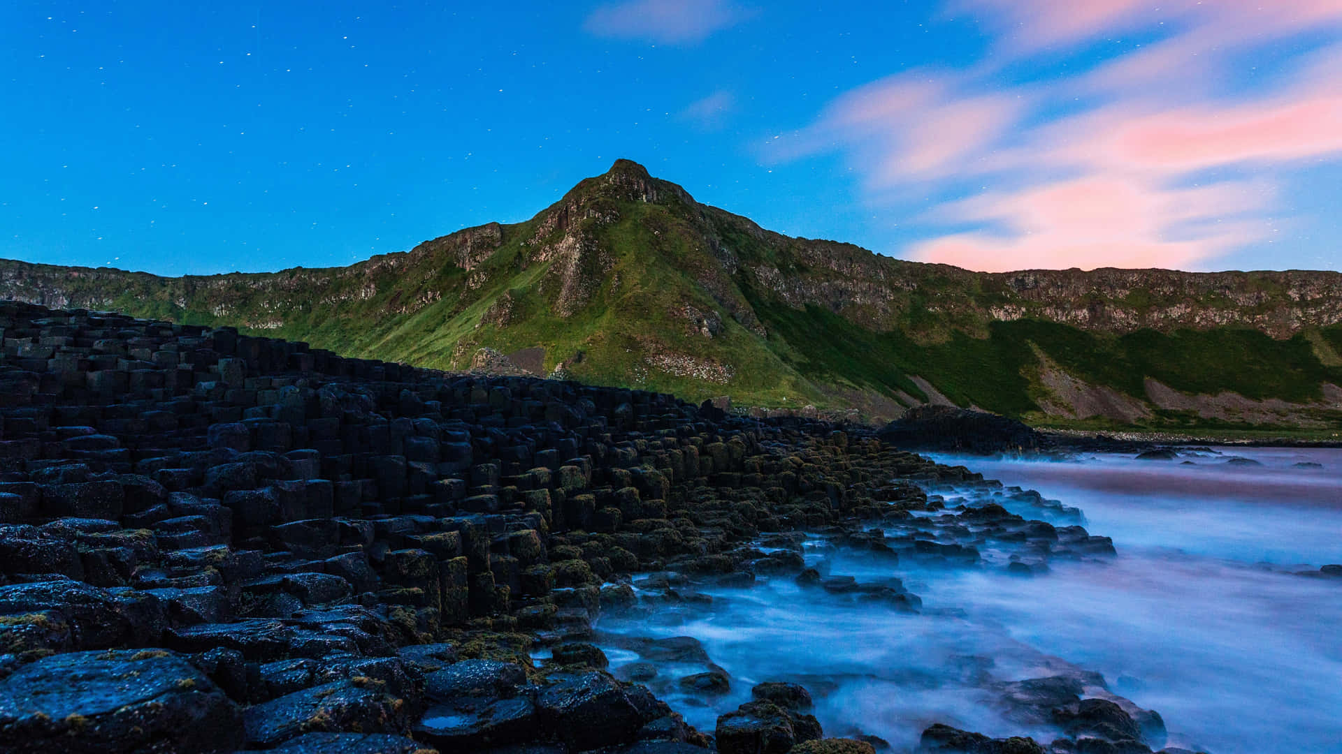 Giant's Causeway Starry Blue Sky Background