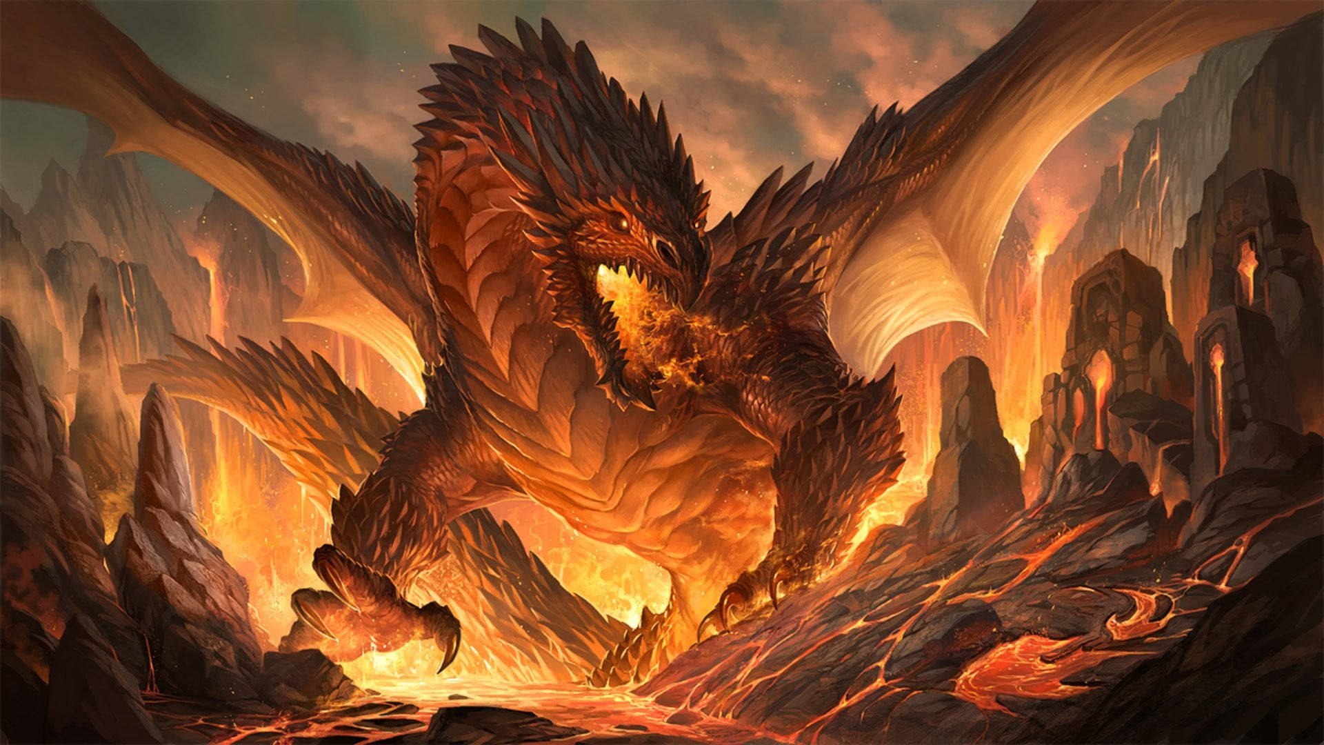 Giant Winged Lava Dragon Background