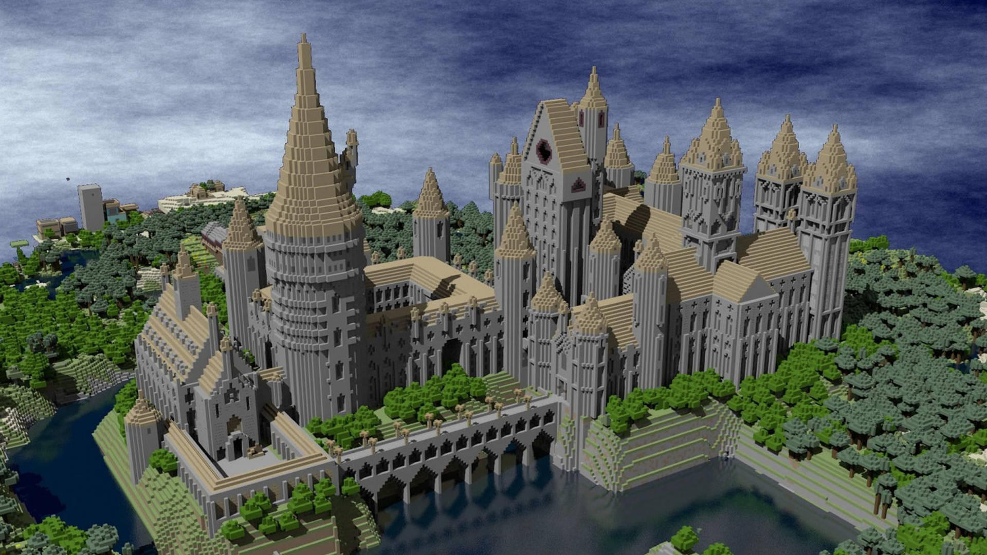 Gigantic Castle Over Lake 2560x1440 Minecraft Background