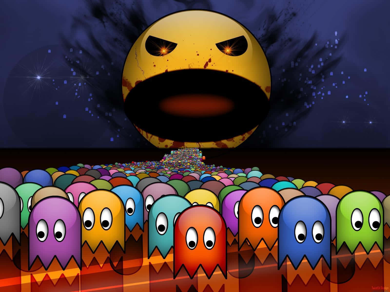 Gigantic Evil Pac Man Horde Of Ghosts Background