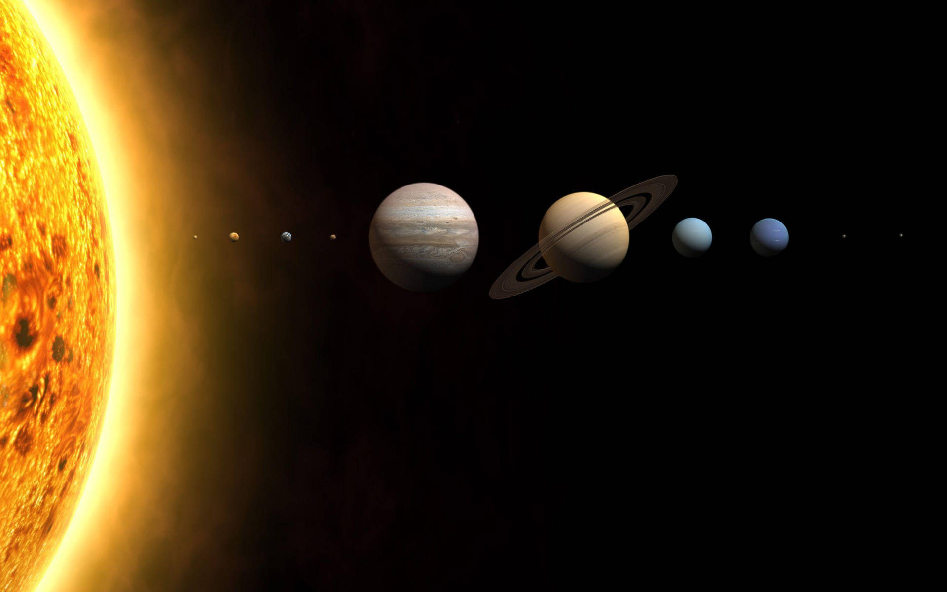Gigantic Fiery Sun Solar System Background