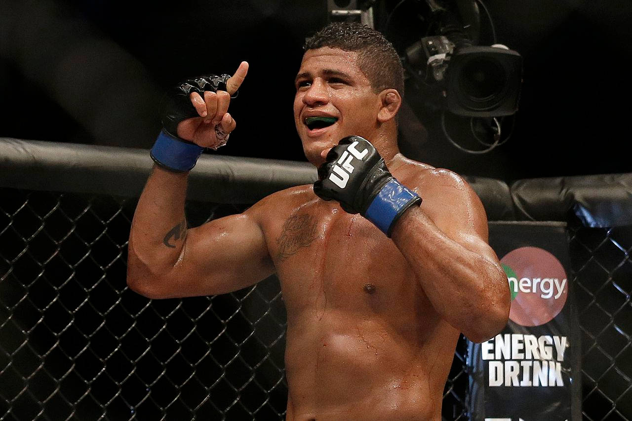 Gilbert Burns Celebrates Beating Andreas Stahl