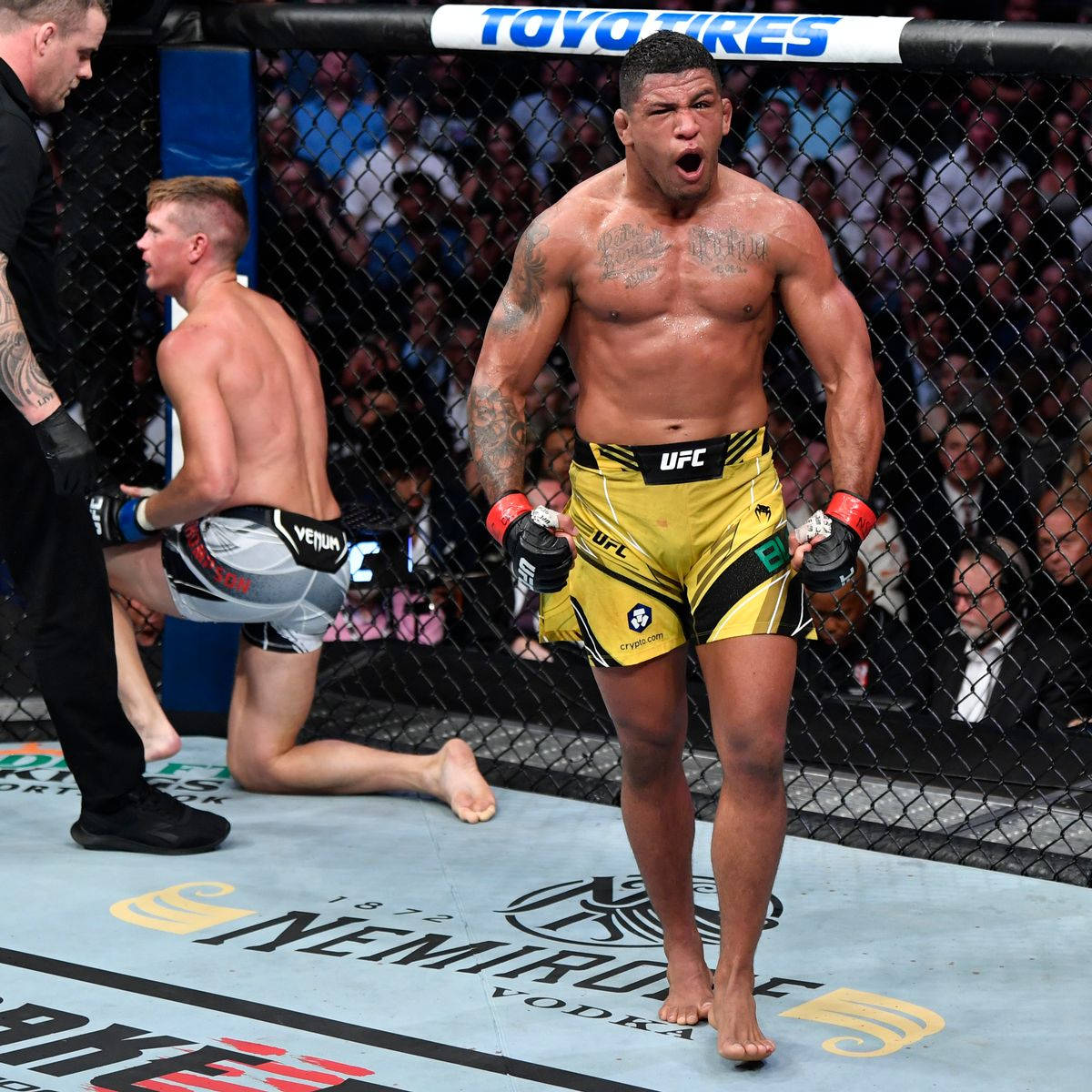 Gilbert Burns Celebrating Victory Over Stephen Thompson Background