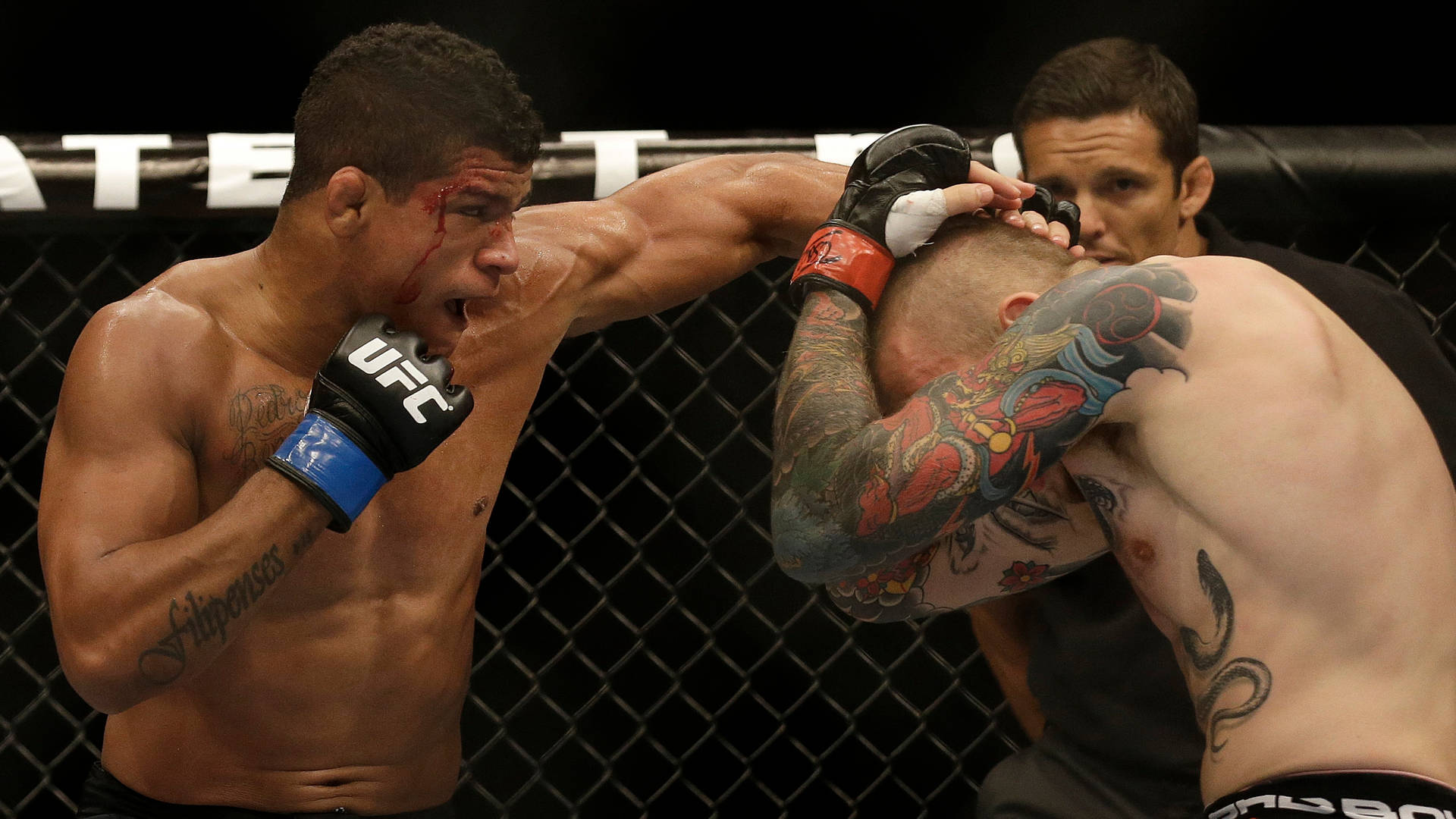 Gilbert Burns Pushes Down Opponent's Head