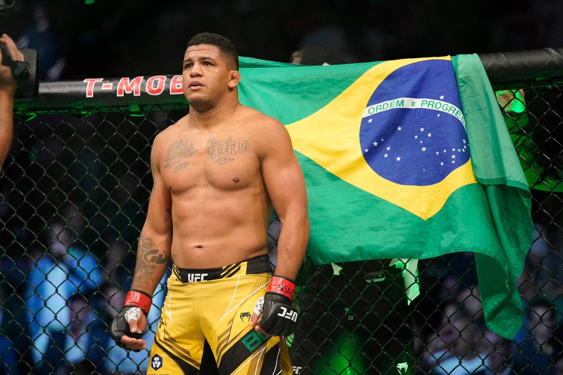 Gilbert Burns With Brazilian Flag Background