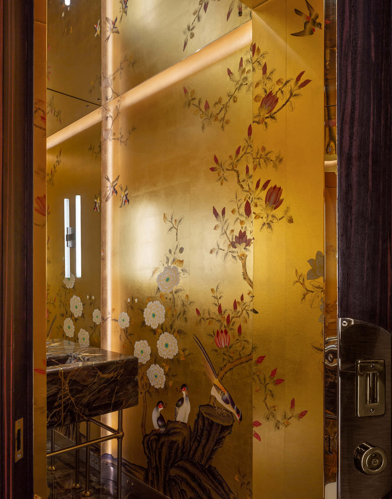 Gilded Details Of The Glass Door Background