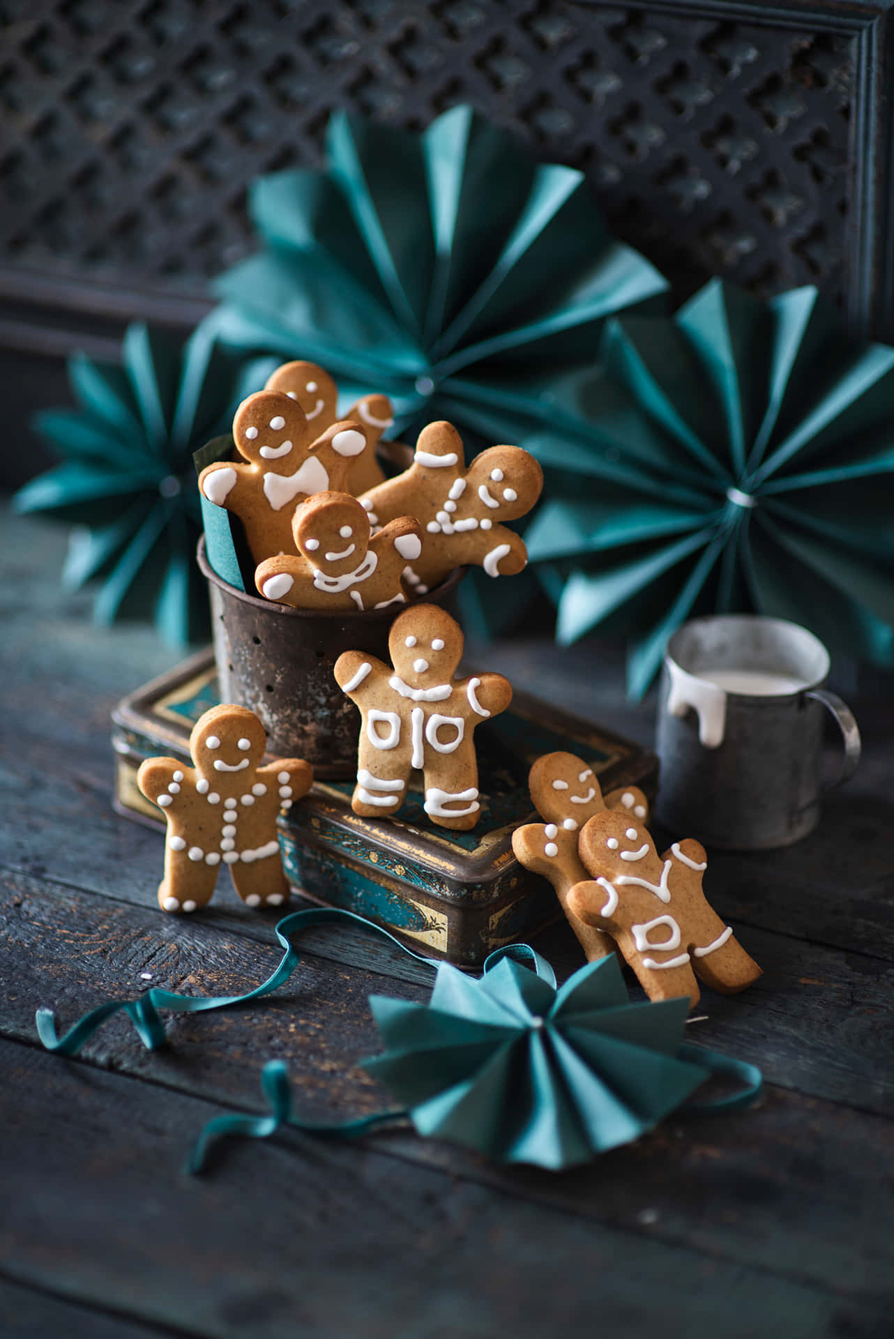 Gingerbread Cookies Vintage Christmas Decor Background