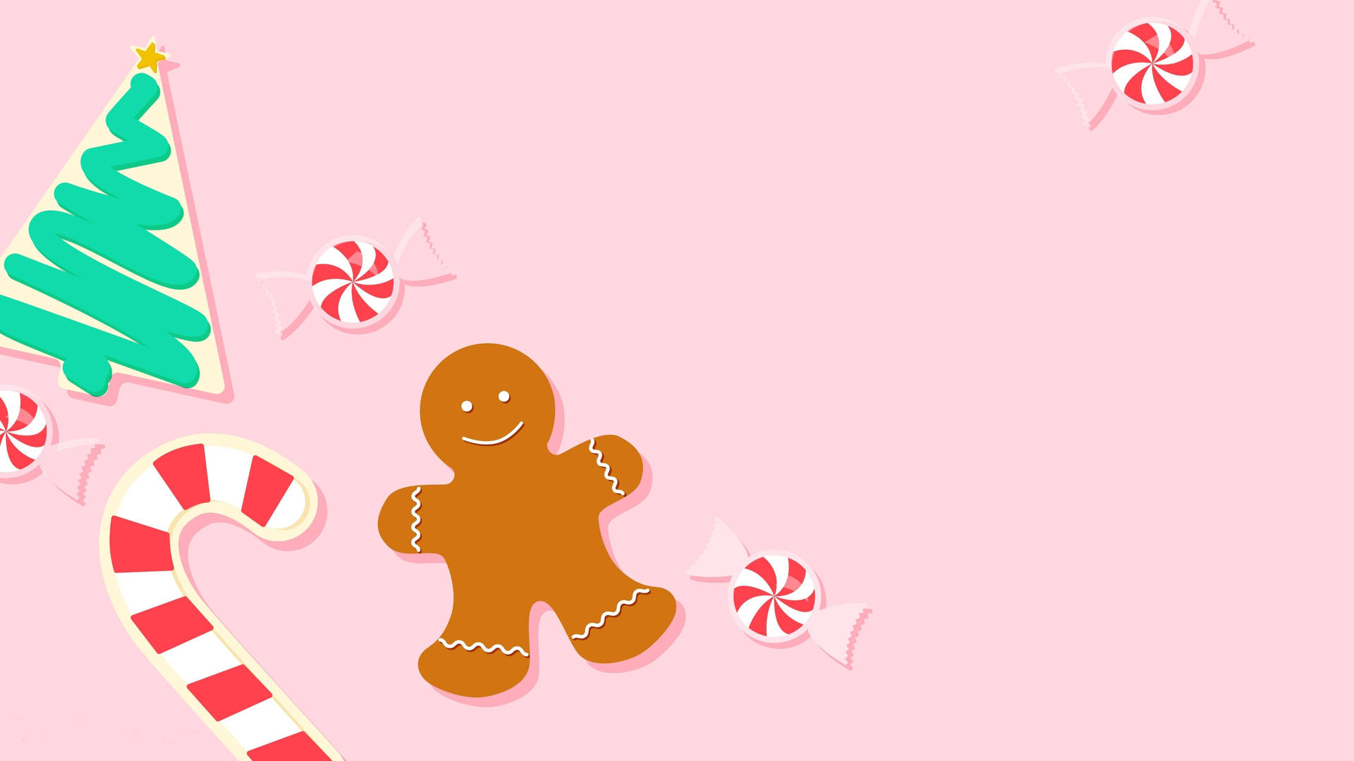Gingerbread On Pink Christmas Aesthetic Background
