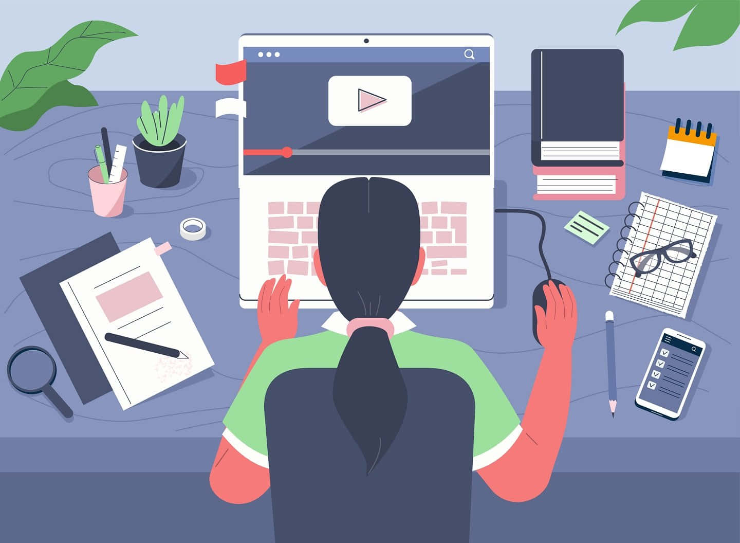 Girl Acquiring Empirical Learning Through Youtube Background