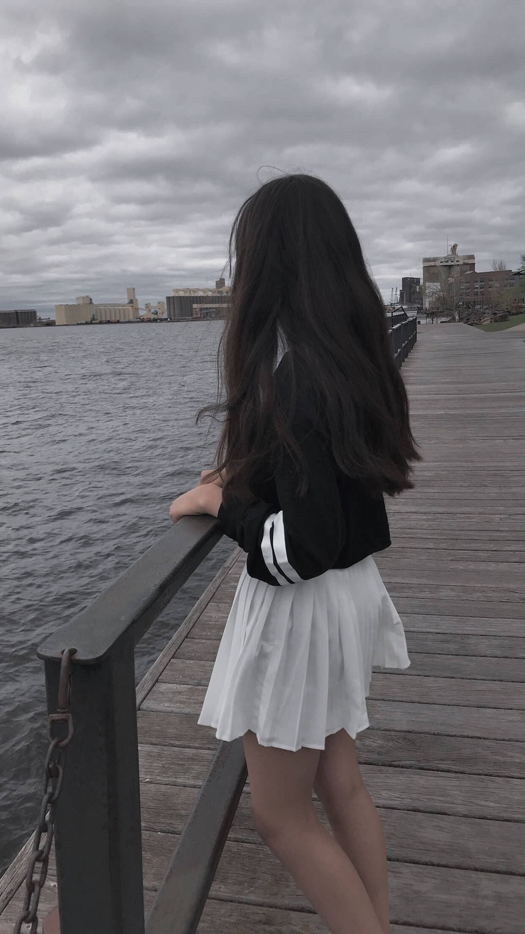 Girl Aesthetic At Boat Dock Background