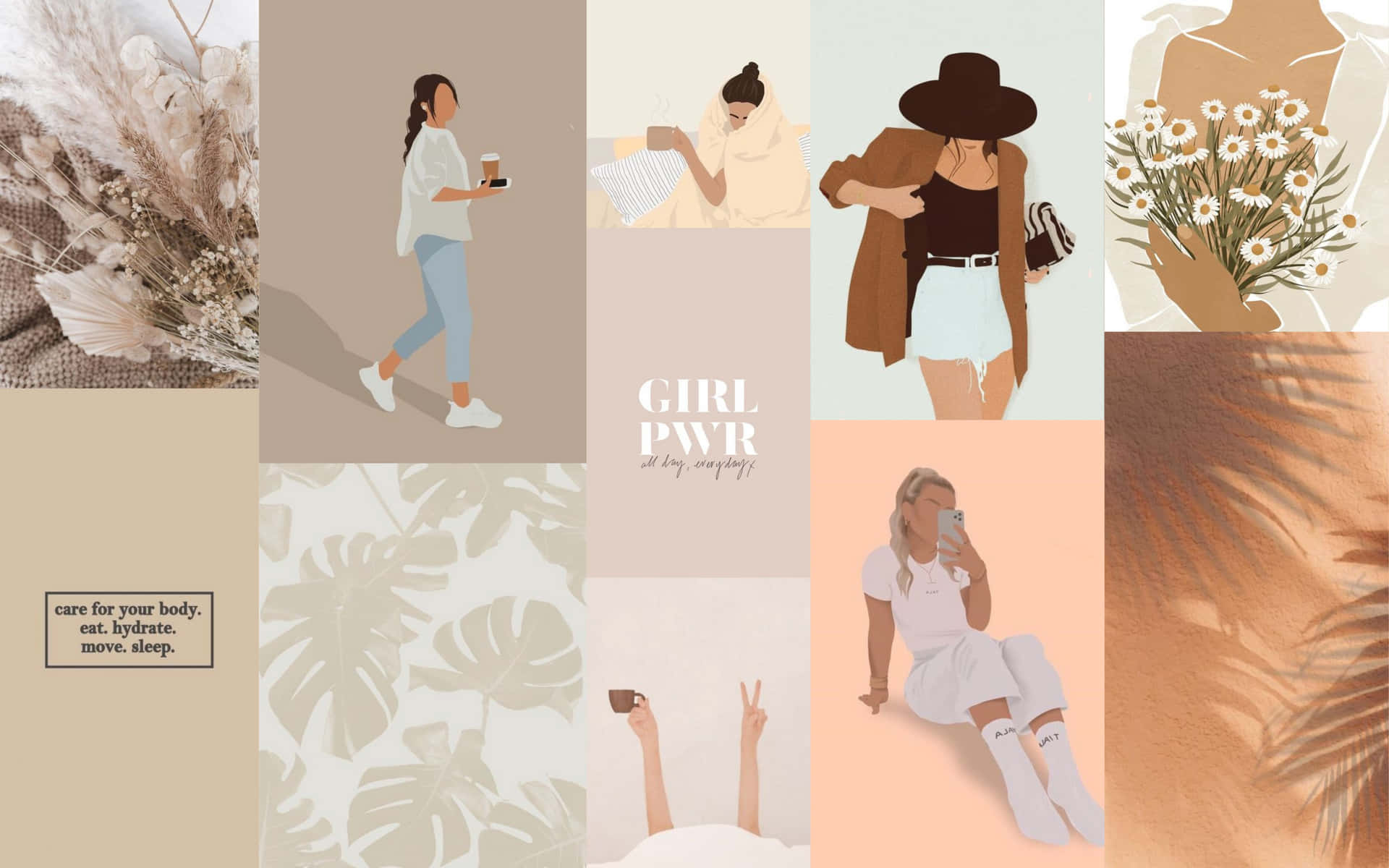 Girl Aesthetic Desktop Brown Collage Art Background