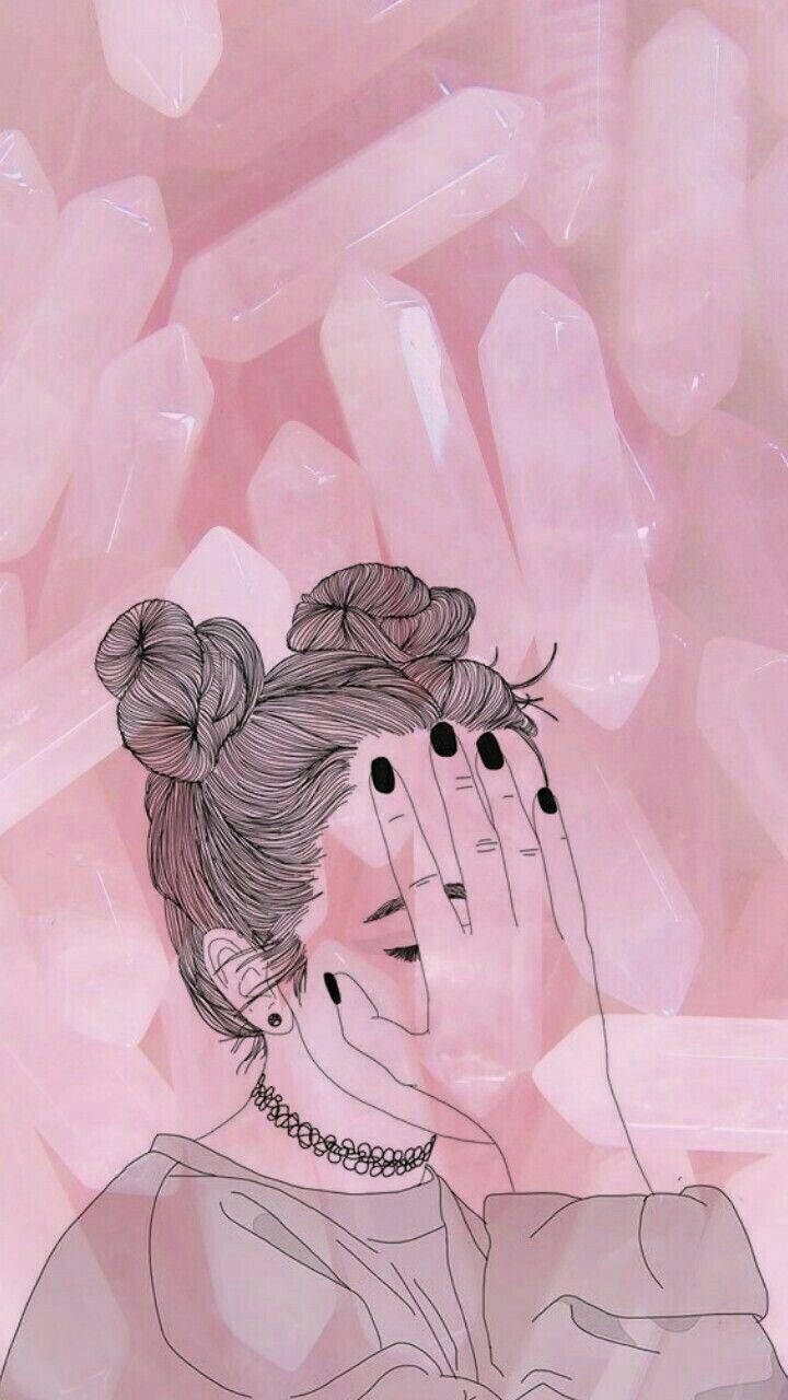Girl Aesthetic Pink Graphic Sketch Background