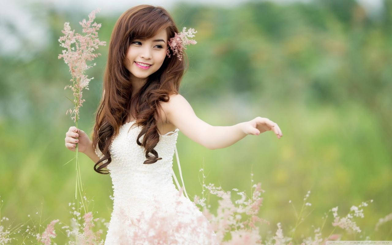 Girl Alone Flower Field Background