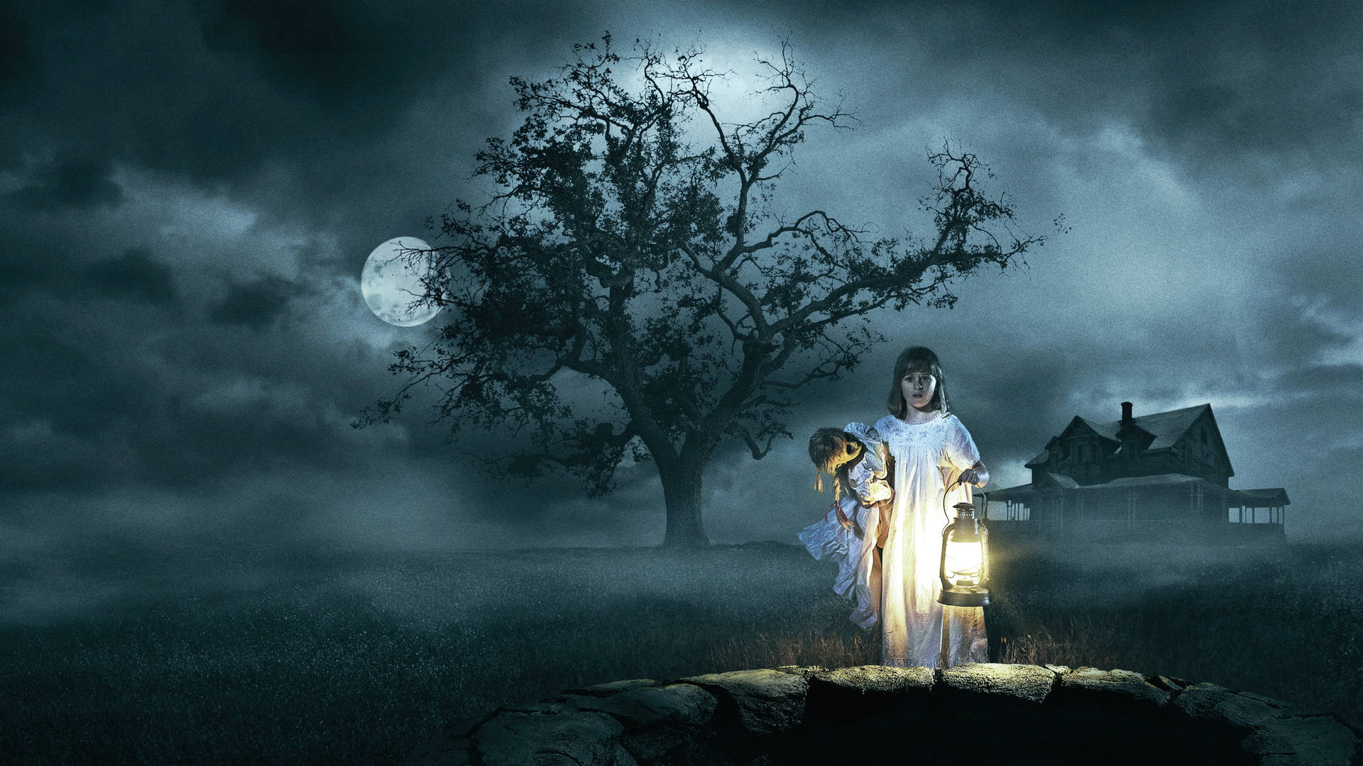 Girl And Annabelle Doll Night Background