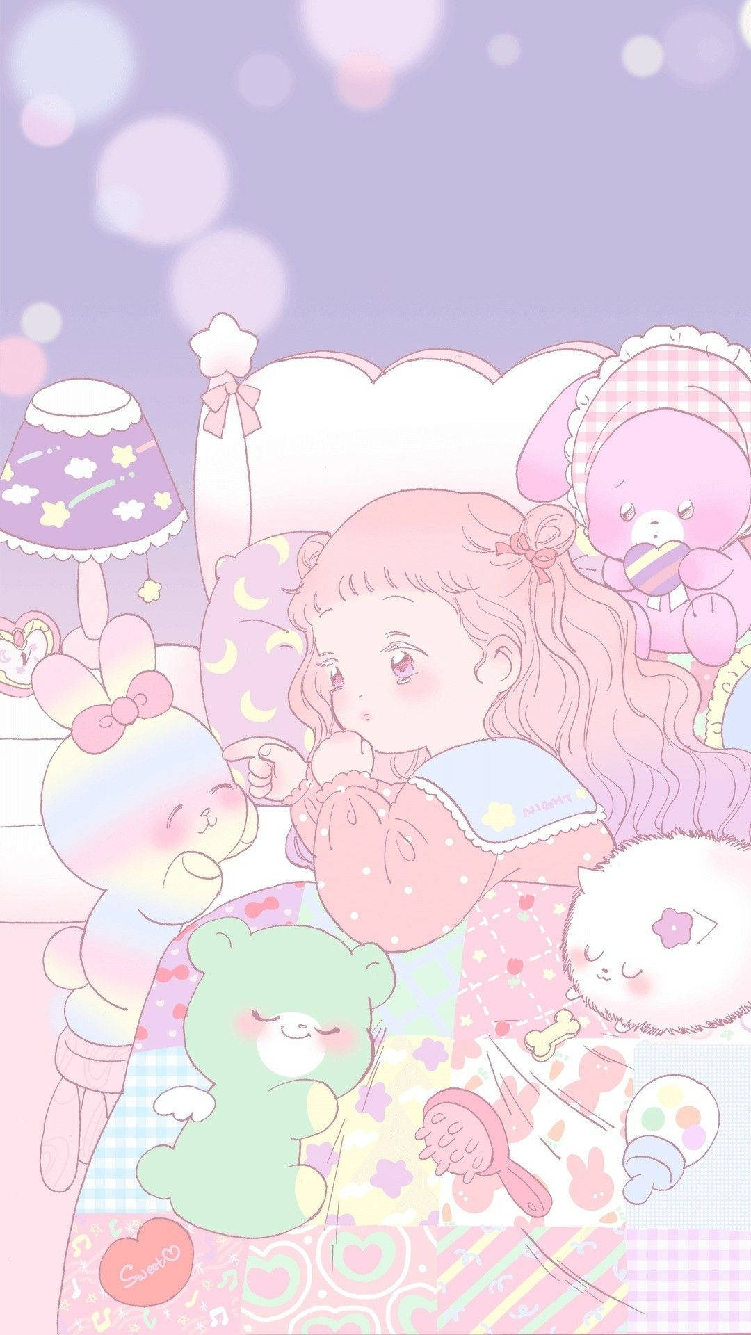 Girl And Bears Pastel Cute Background