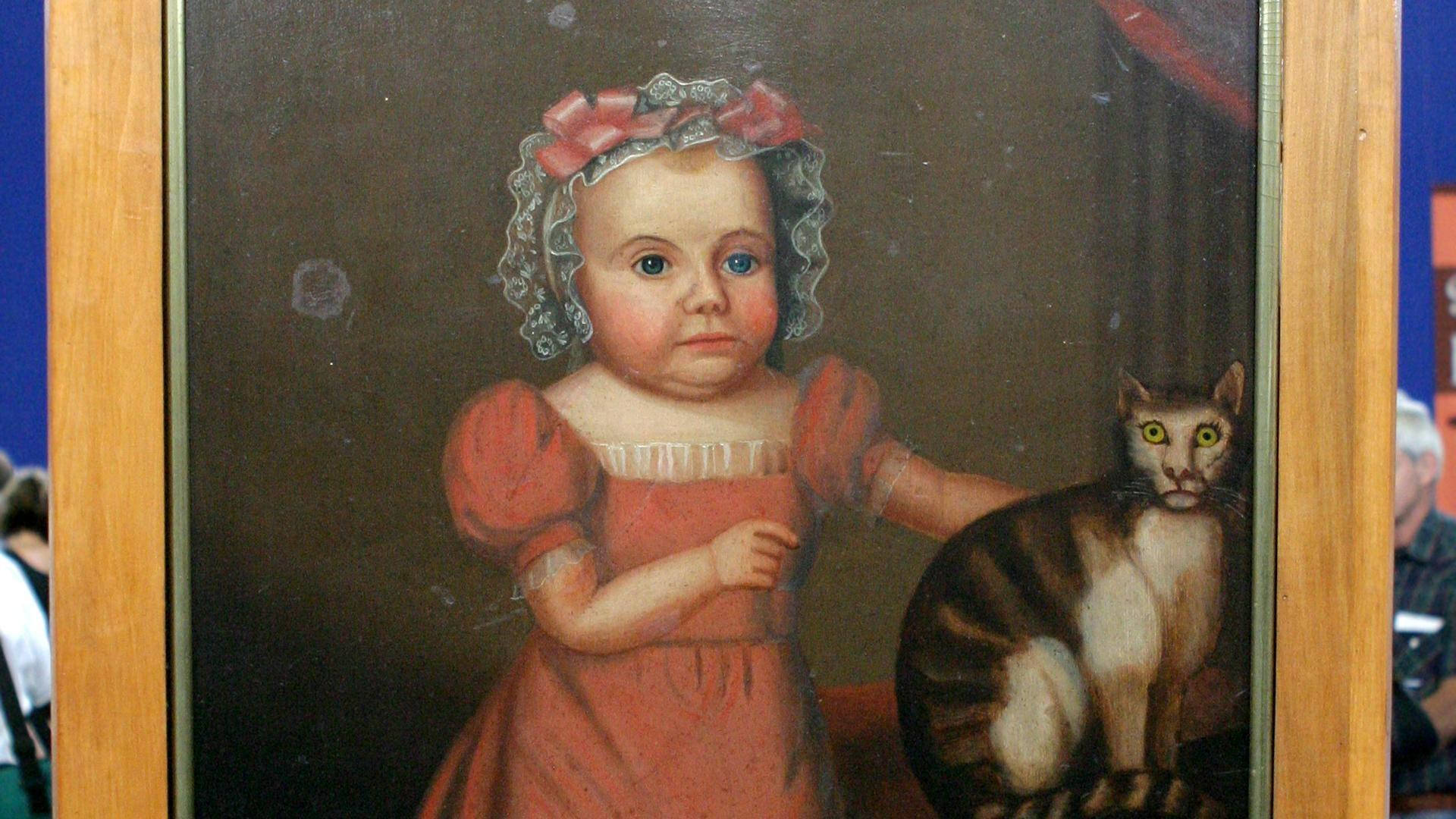 Girl And Cat Folk Art Portrait Background