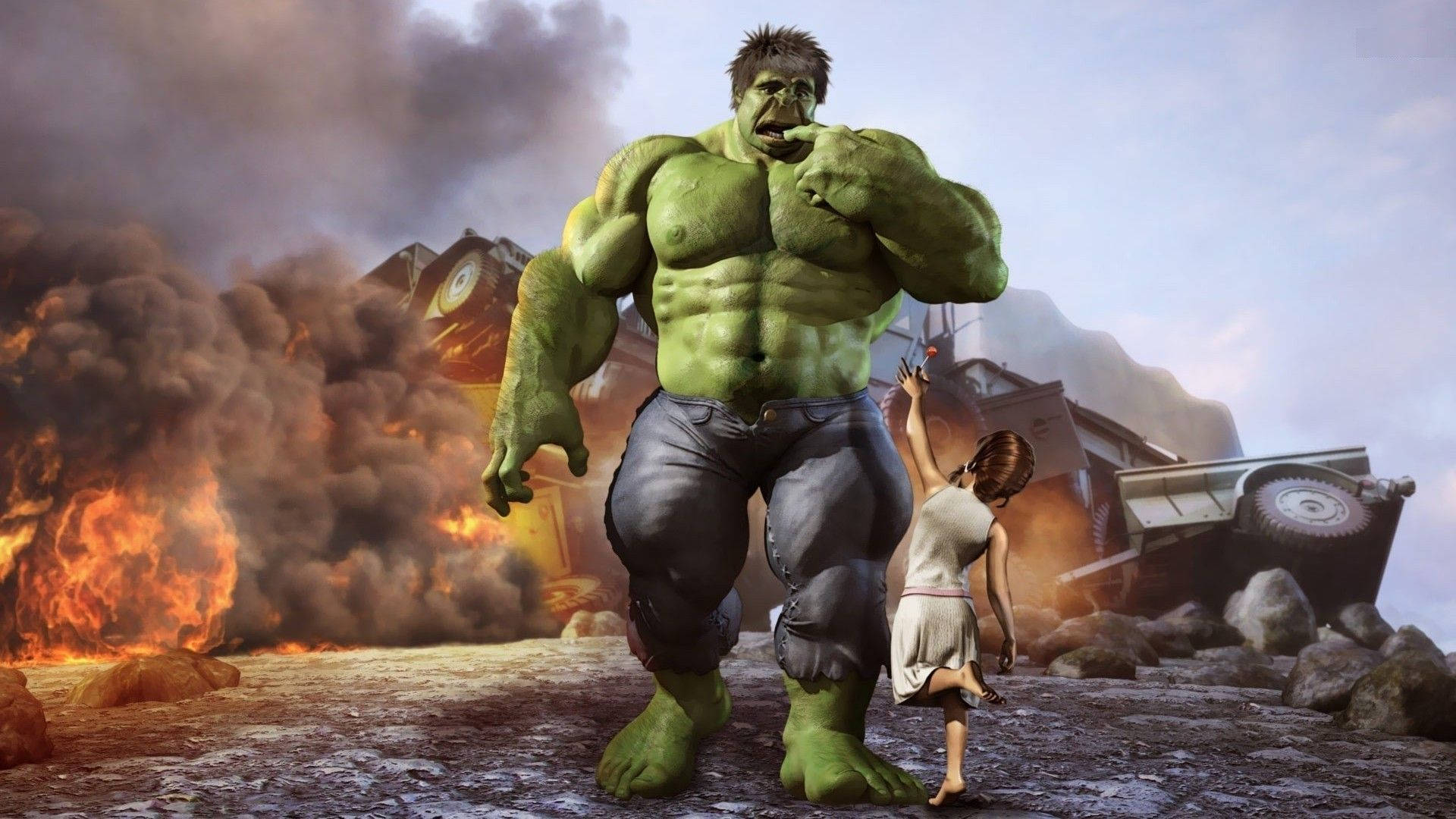 Girl And Incredible Hulk Background