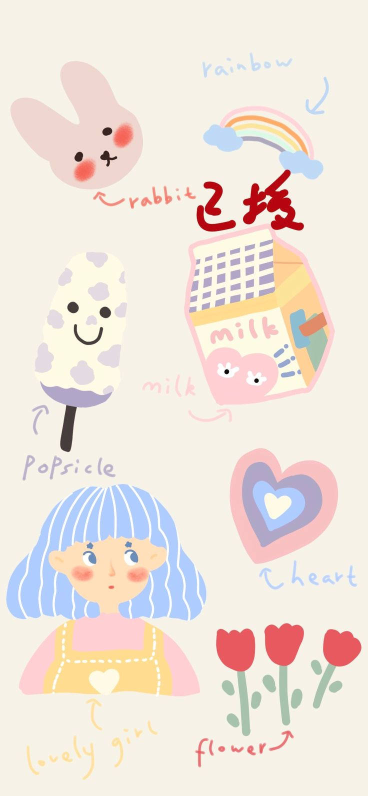 Girl And Pastel Cute Stuff Background