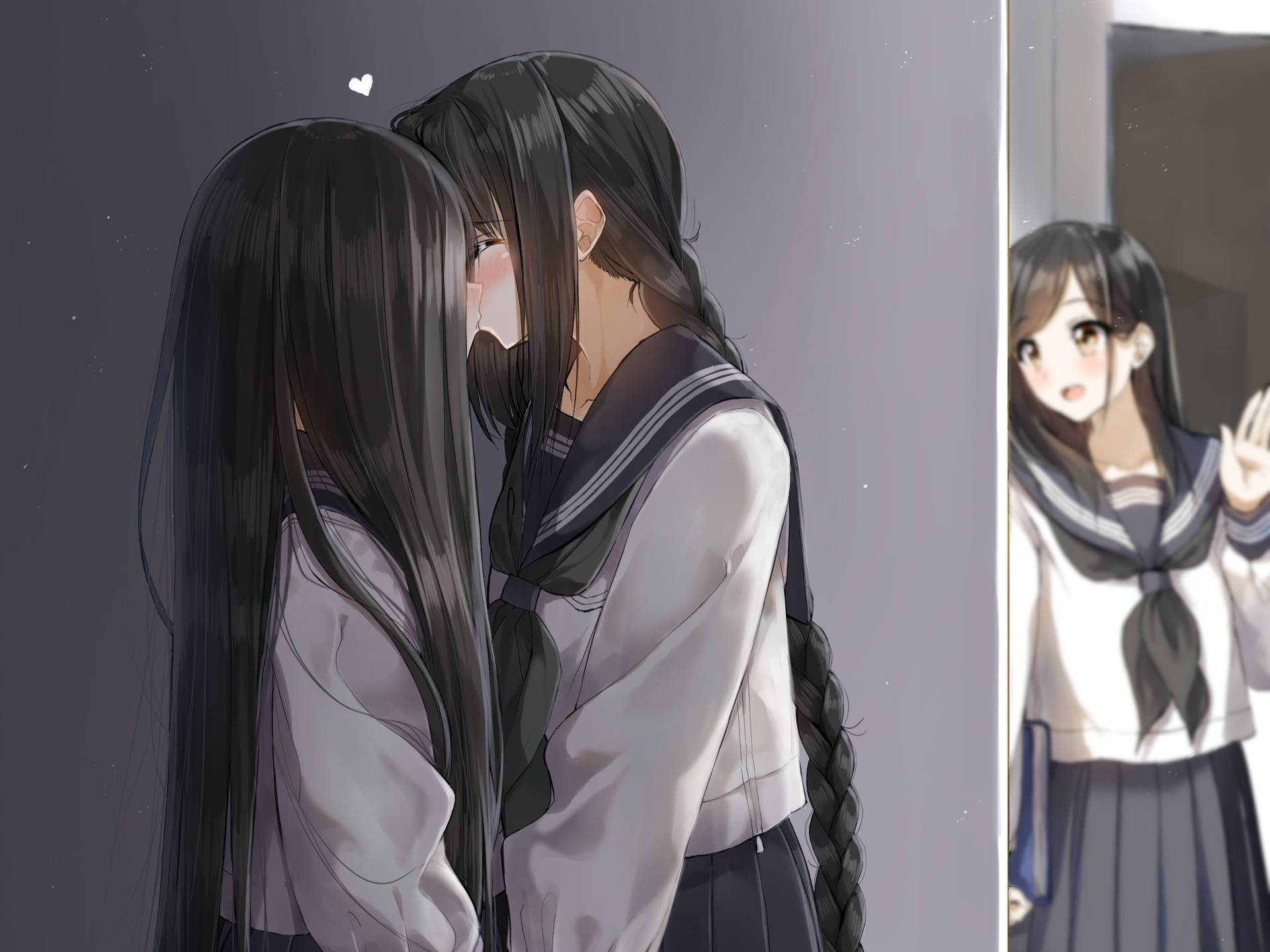 Girl Anime Couple Kiss In School Background