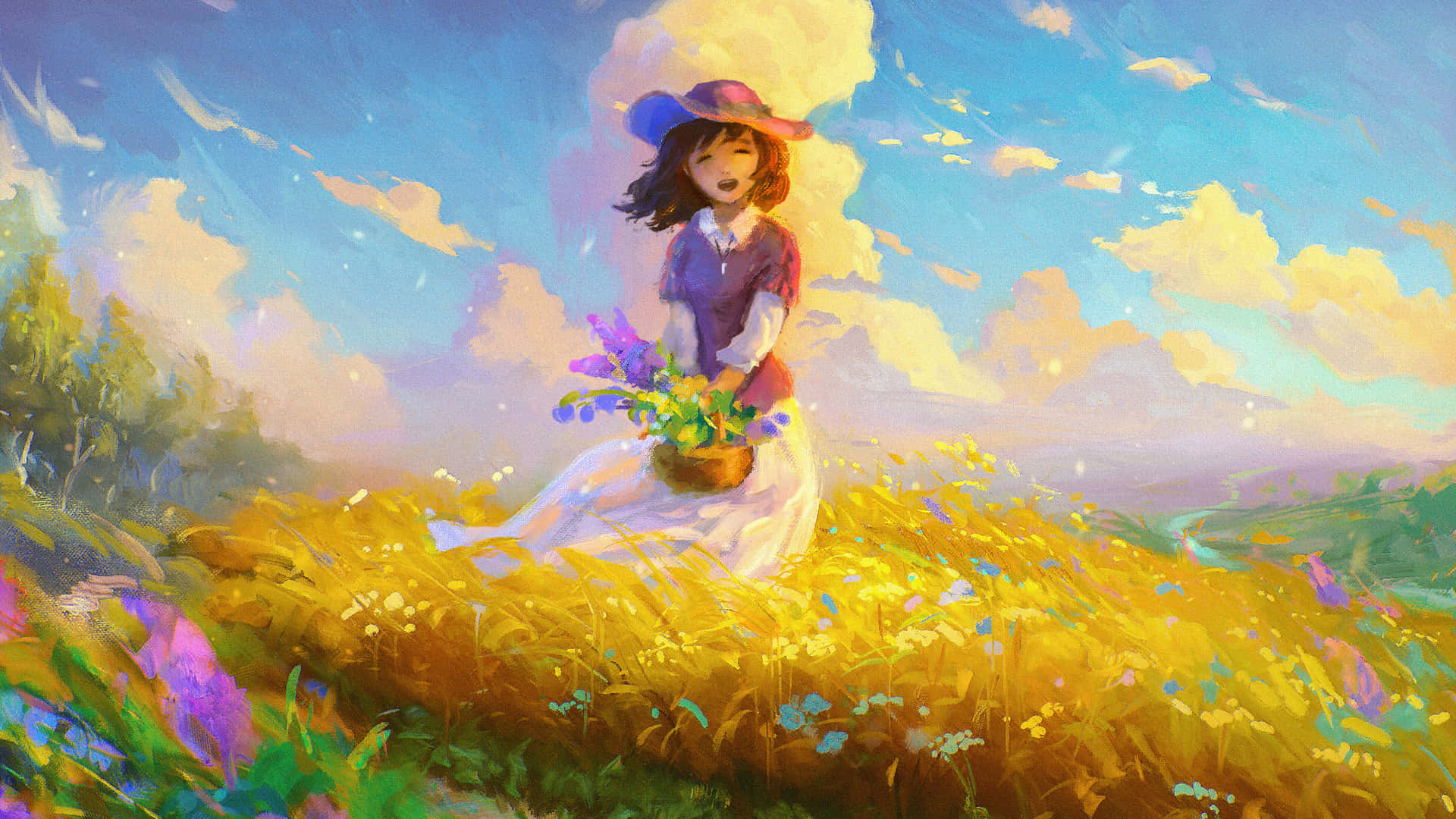 Girl Anime Cutting Flowers